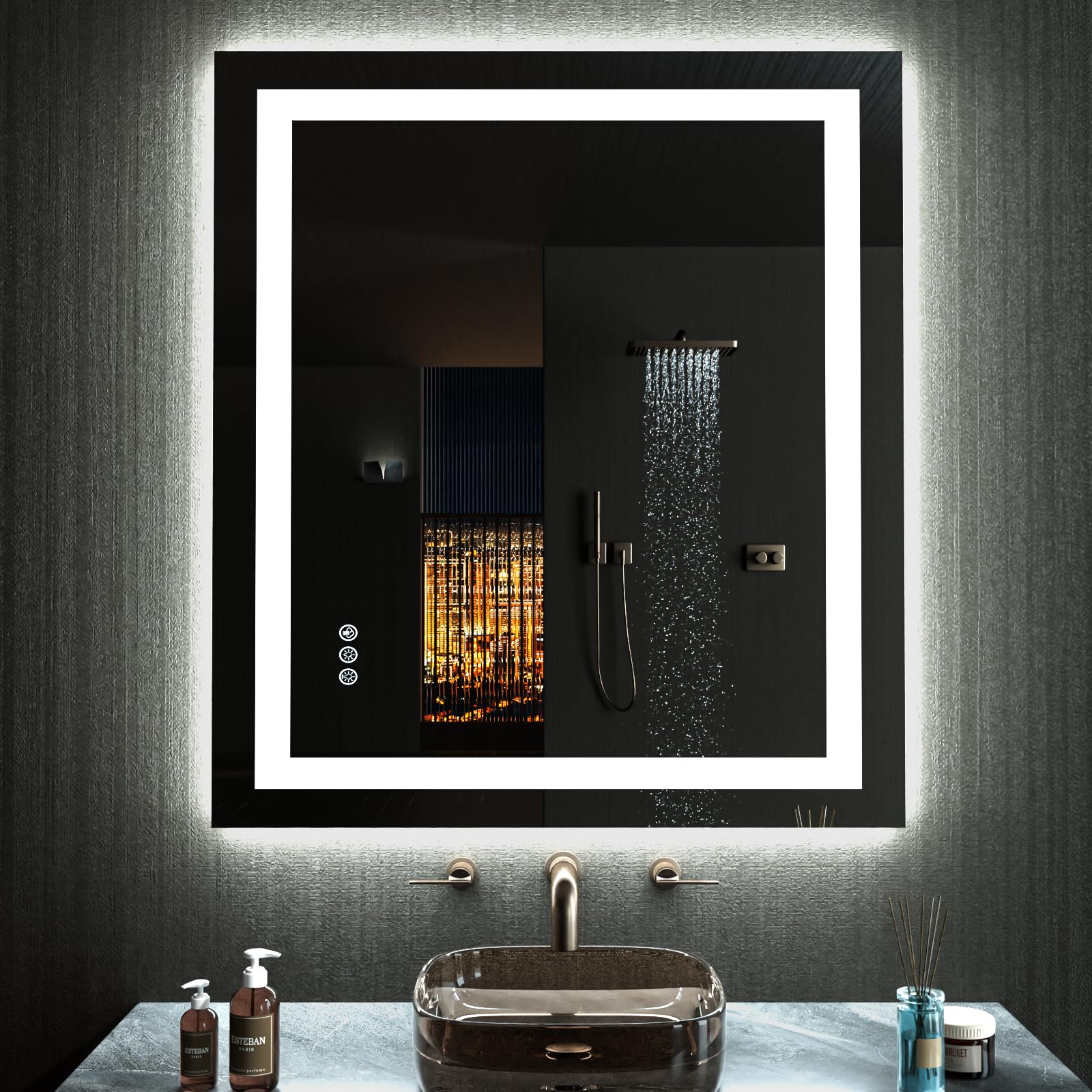 Loaao 28''X32'' Led Bathroom Mirror With Lights, Anti-Fog, Dimmable, Rgb Backlit + Front Lighted, Bathroom Vanity Mirror For Wal