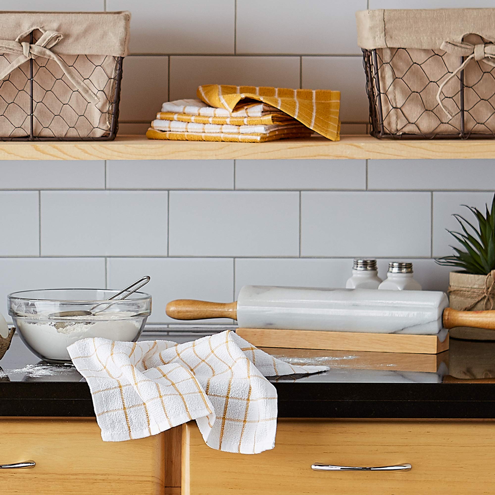 Dii Basic Terry Collection Windowpane Dishcloth Set, 12X12, Honey Gold, 6 Piece