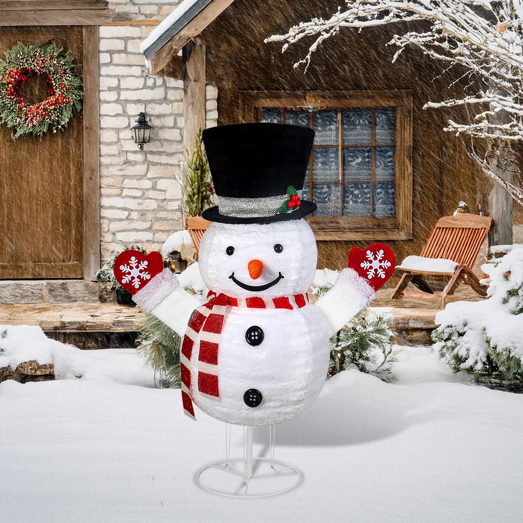 Hogrance 30.32 Inch Lighted Snowman Decorations, Battery Operated Christmas Lights for Porch Patio Yard, Waterproof Collapsible