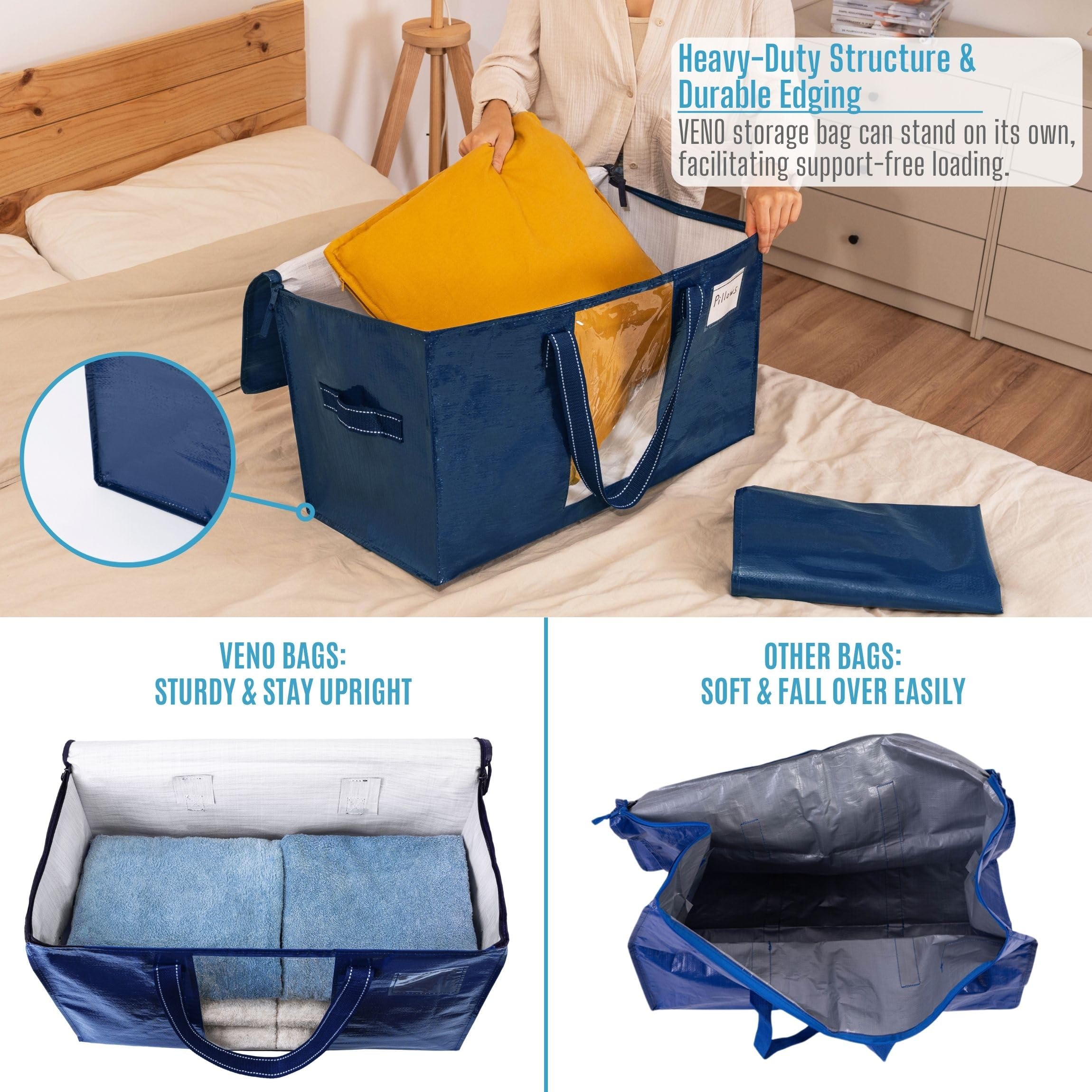 VENO 6 Pack Moving Bags, Comforter and Blanket Storage Bags for Closet, Moving Boxes, Boxes with Lids Alternative, College Dorm