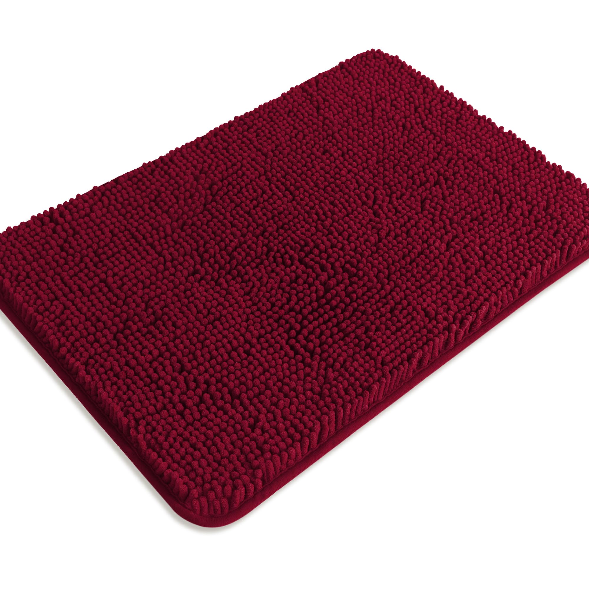 Pureswan Burgundy Bathroom Rugs - Absorbent And Washable Bath Mat, Non-Slip, Thick Soft Chenille Bath Rugs For Bathroom Floor, S