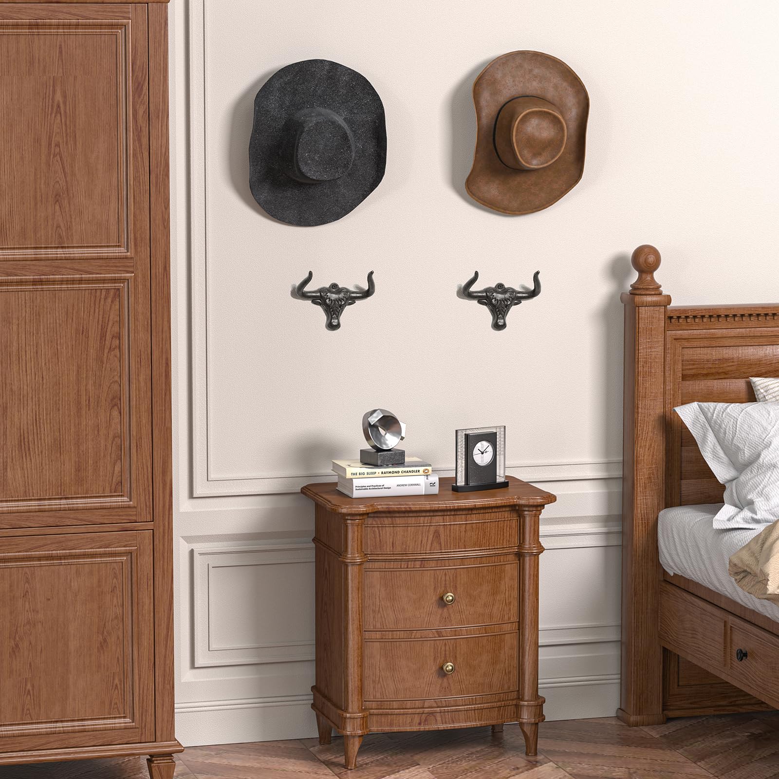 Hydermus Cowboy Hat Rack For Wall 8 Pack Modern Metal Cowboy Hat Holder Cast Iron Cowgirl Hat Hanger Western Longhorn Hooks For