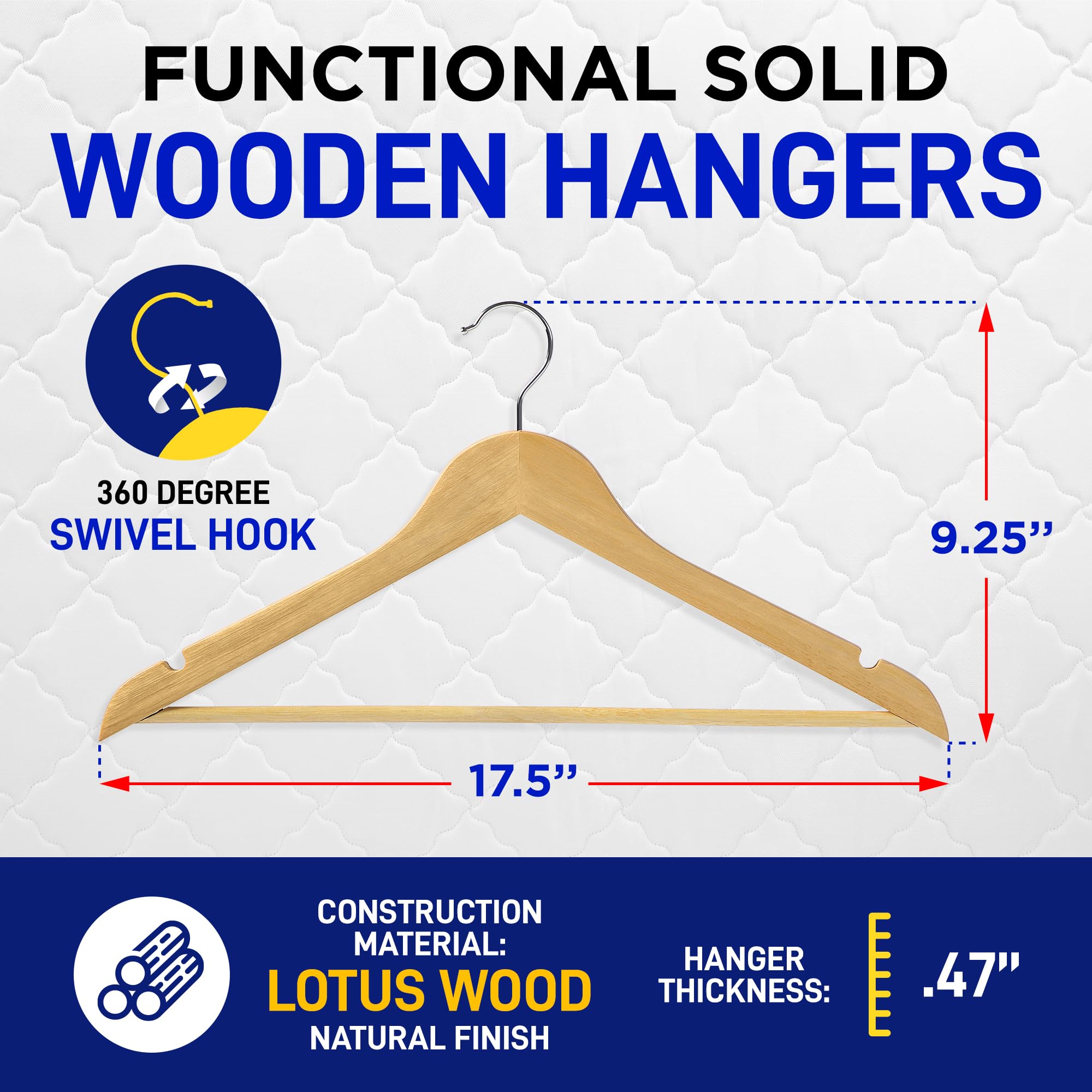 Lifemaster Wooden Hanger Set - 50 Pieces Non-Slip Versatile Closet Space-Saving Hanger Set For Suit, Coat, Camisole, Jacket, Pan