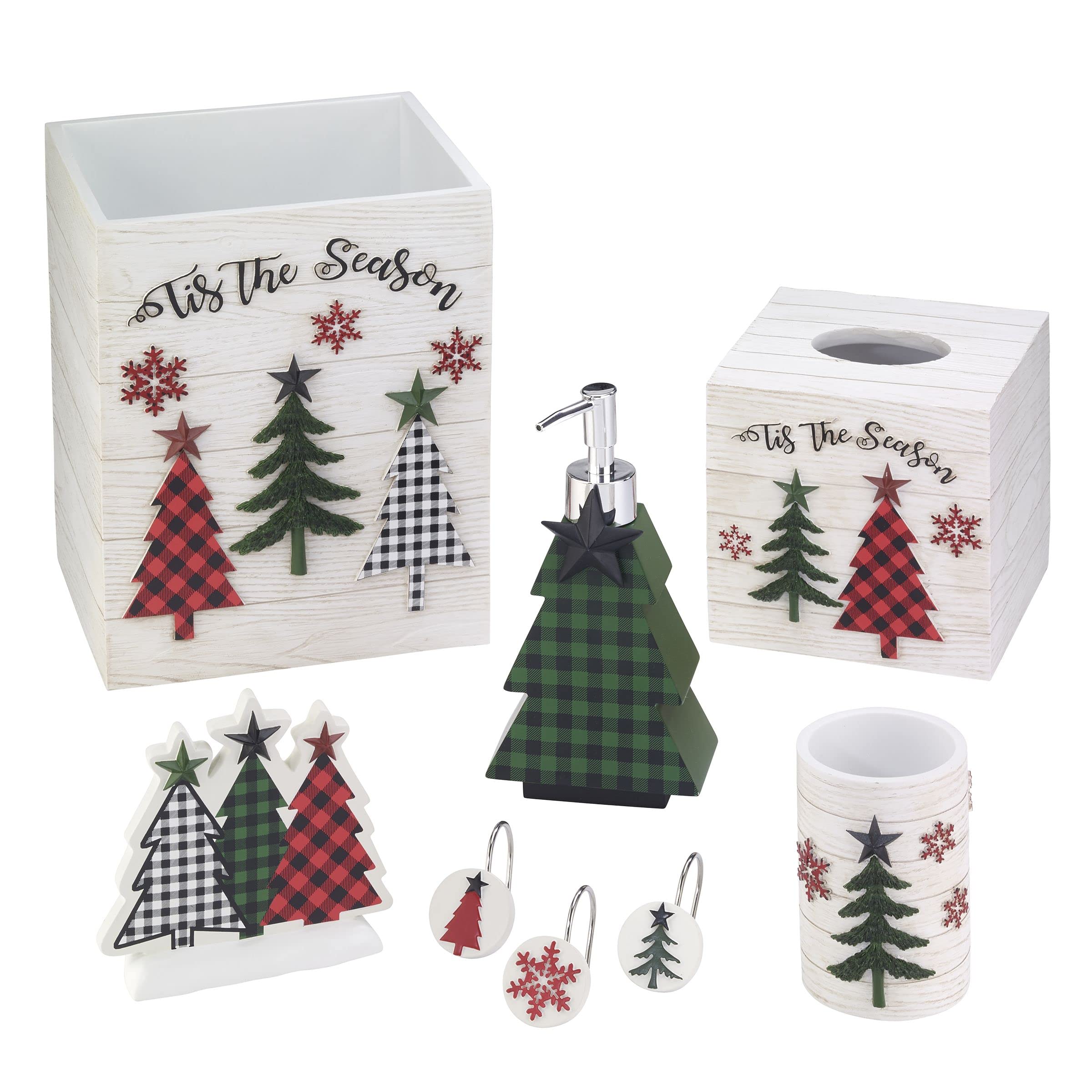 Avanti Linens - Bathroom Set, Resin Soap Dispenser & 2Pc Fingertip Towels, Christmas Decorations (Tis The Season Collection)