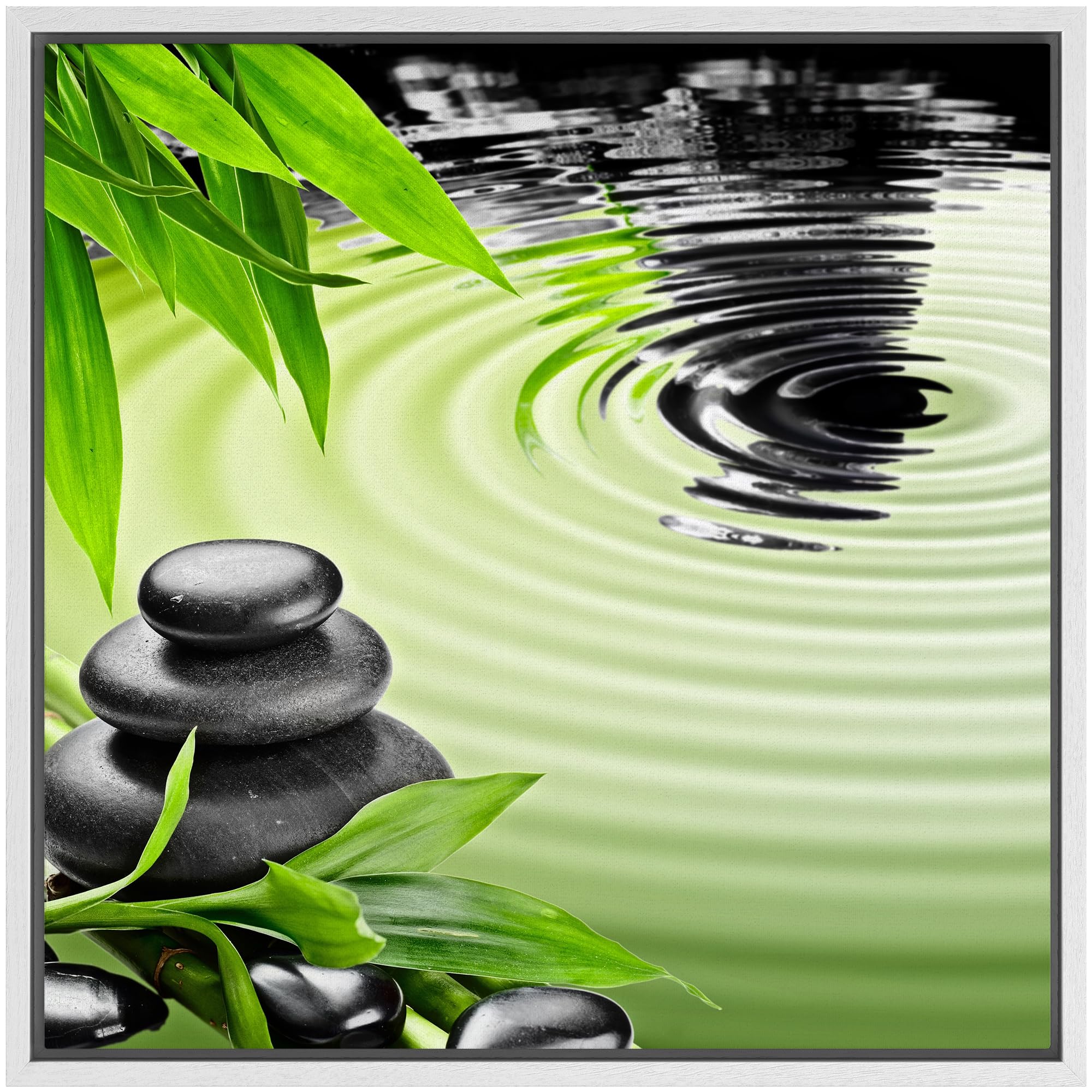 Wall26 Framed Canvas Print Wall Art Black Zen Basalt Stones With Bamboo Floral Nature Digital Art Modern Art Rustic Scenic Relax