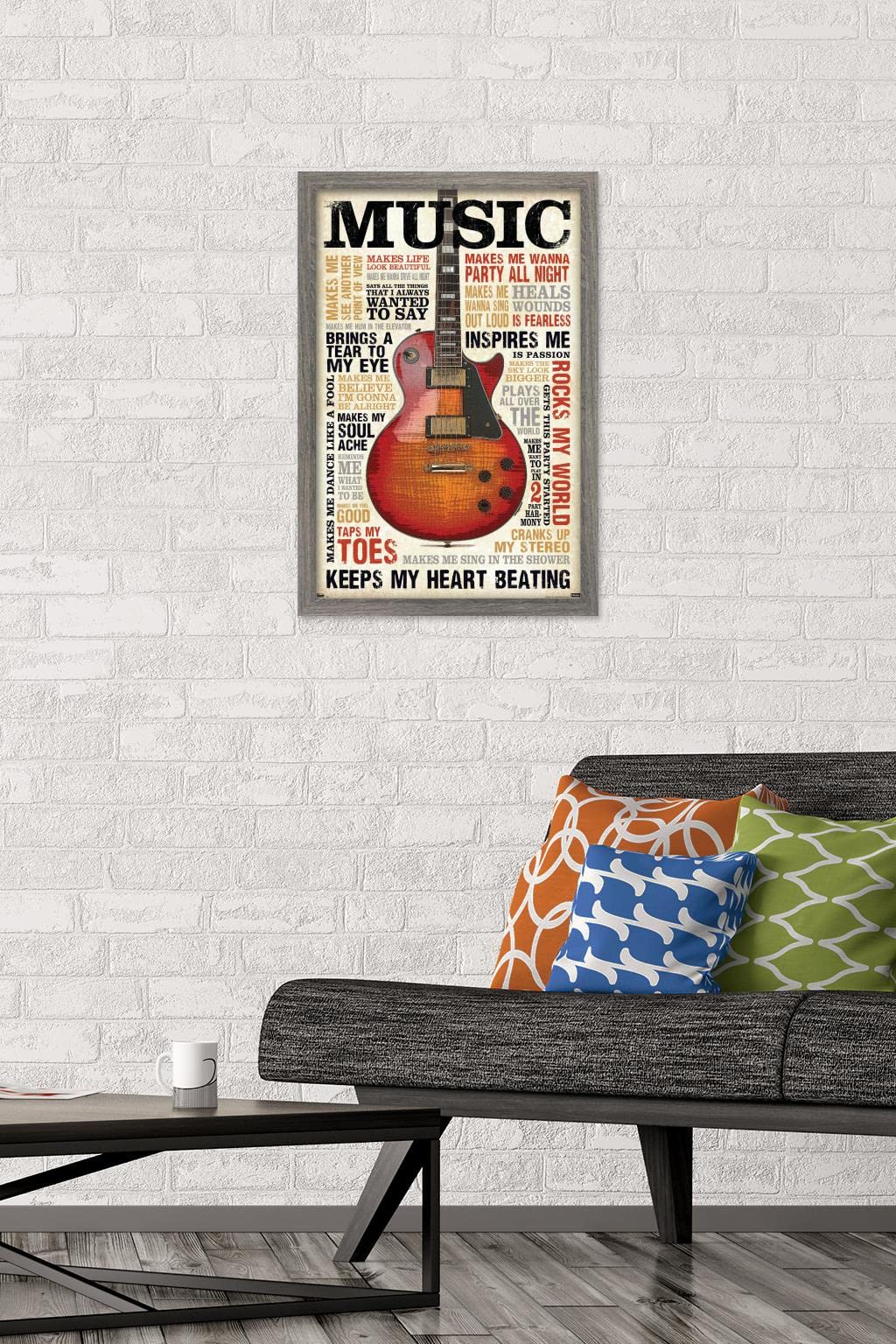Trends International Music Inspires Me Wall Poster, 14.725'' X 22.375'', Barnwood Framed Version