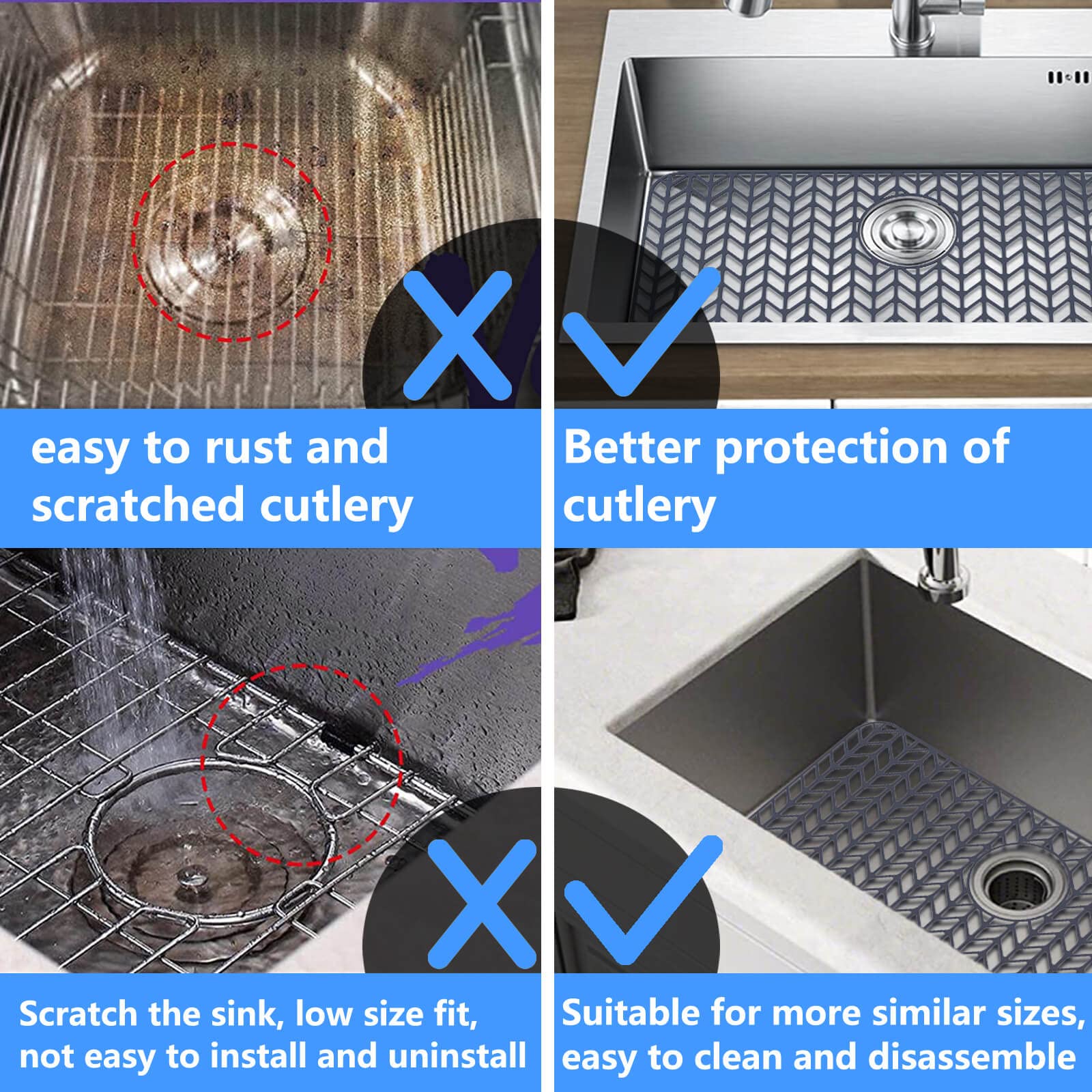 Silicone Sink Protectors for Kitchen  JIUBAR 28.4''x 15.2'' Sink Mat Grid for Bottom of Farmhouse Stainless Steel Porcelain Sink.(Grey)