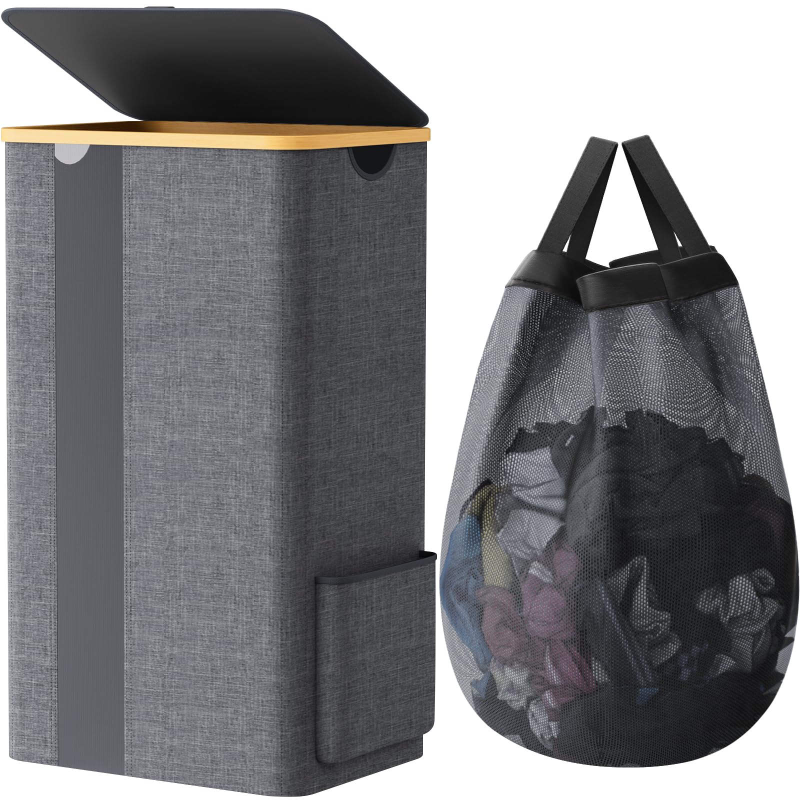 Blisstotes Laundry Basket With Lid, 100L Clothes Laundry Hamper With Handles And Removable Laundry Bag, Breathable Design Hamper