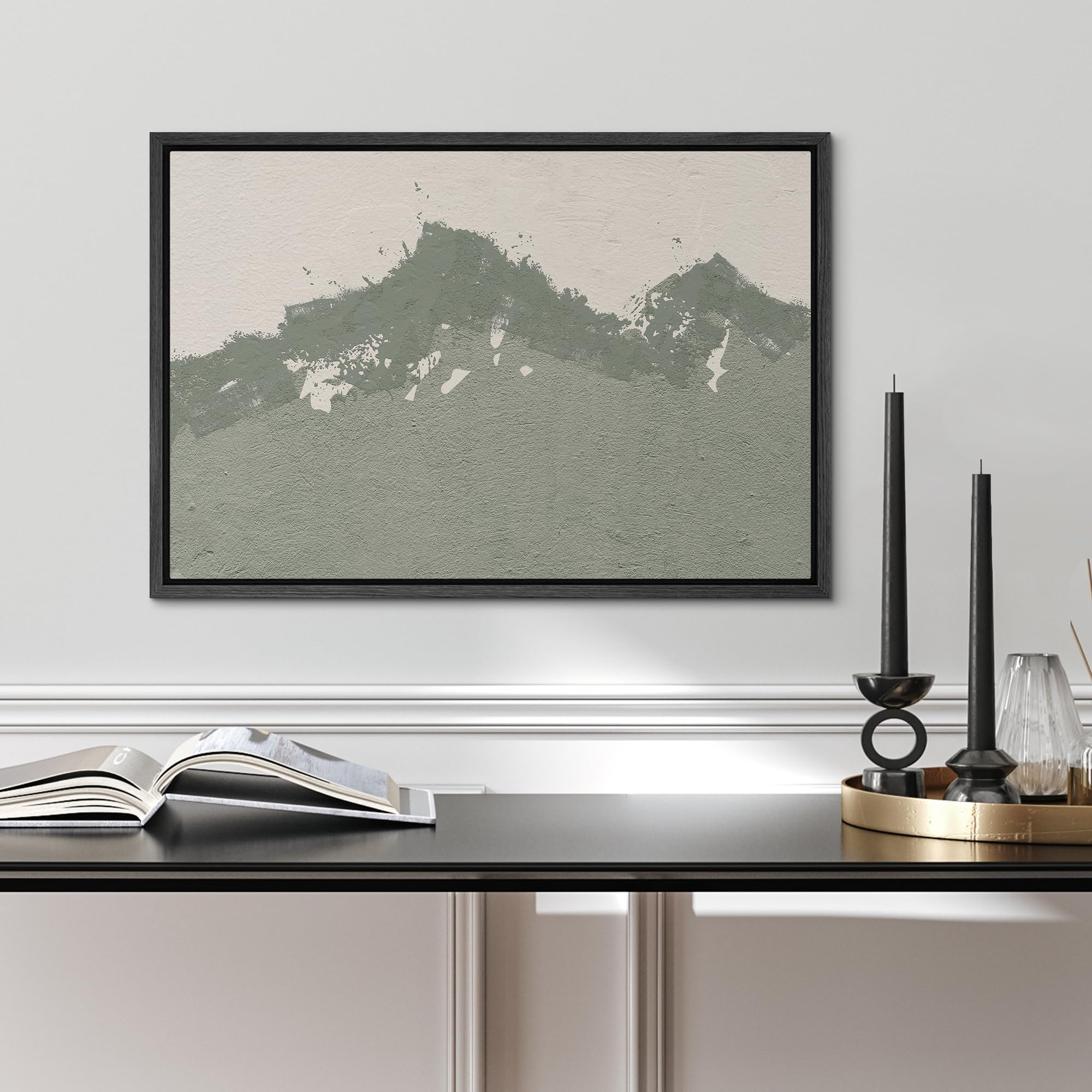 SIGNWIN Framed Canvas Print Wall Art Dark Duotone Gray Mountain Range Abstract Mid Century Minimalist Geometric Shape for Living Room  Bedroom  Office - 24''x36'' BLACK