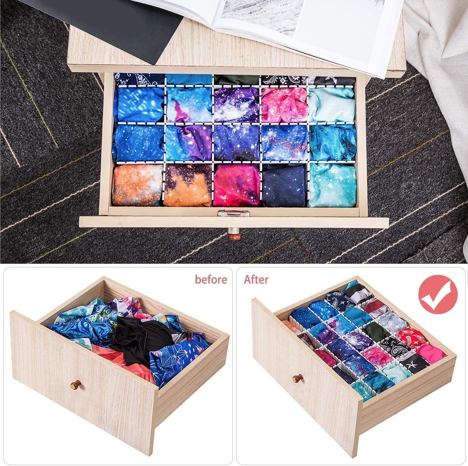 Flytianmy 40Pcs Drawer Dividers, Adjustable Drawer Organizer for Socks, Underwear, Makeup, Can Help Tidy Kitchen, Bedroom, Dress
