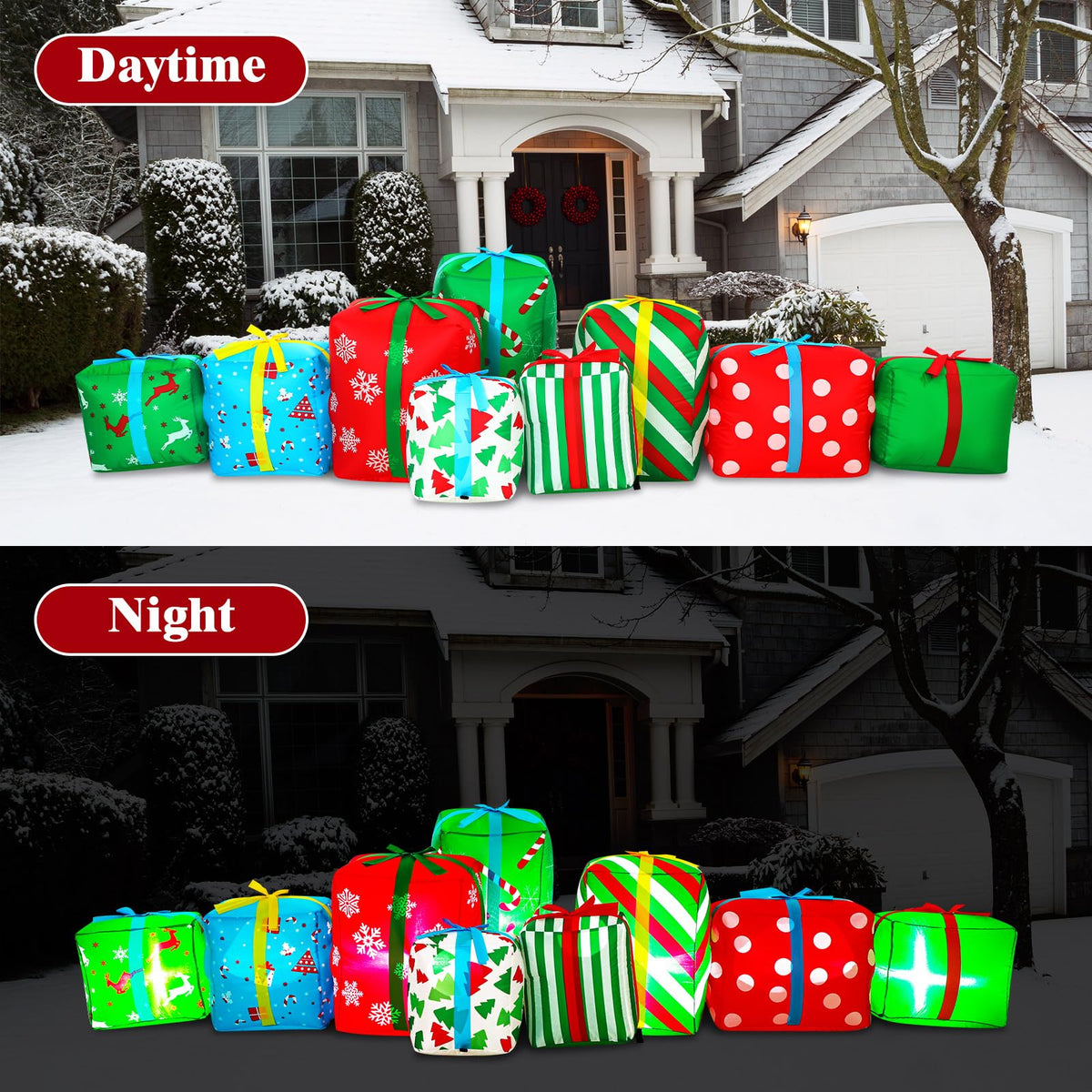 9 Foot Long Christmas Giant Inflatable Gift Boxes with 9 LED Lights Mu ...
