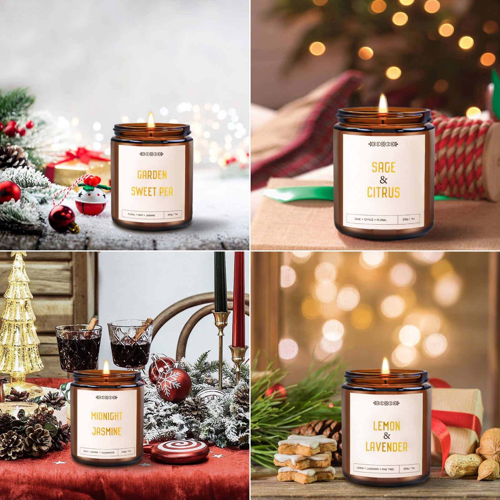 6 Pack Candles for Home Scented, Aromatherapy Candle Gift Set for Women, 42oz 330 Hour Burn Times, Natural Soy Wax Amber Jar Can