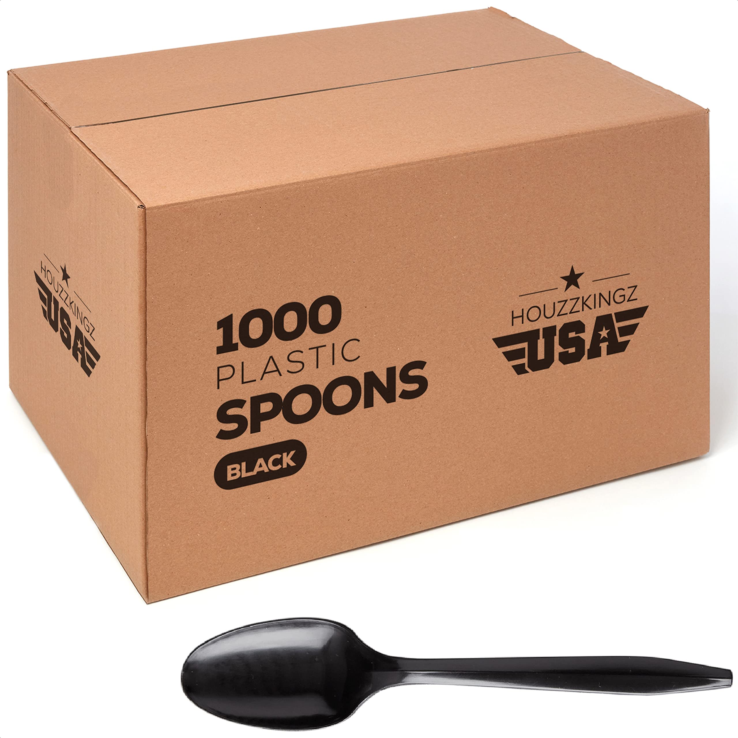 1000 Plastic Spoons Black Medium Weight | Plastic Cutlery Disposable Teaspoons Utensils | Bulk Durable Plasticware Cutlery | Gre