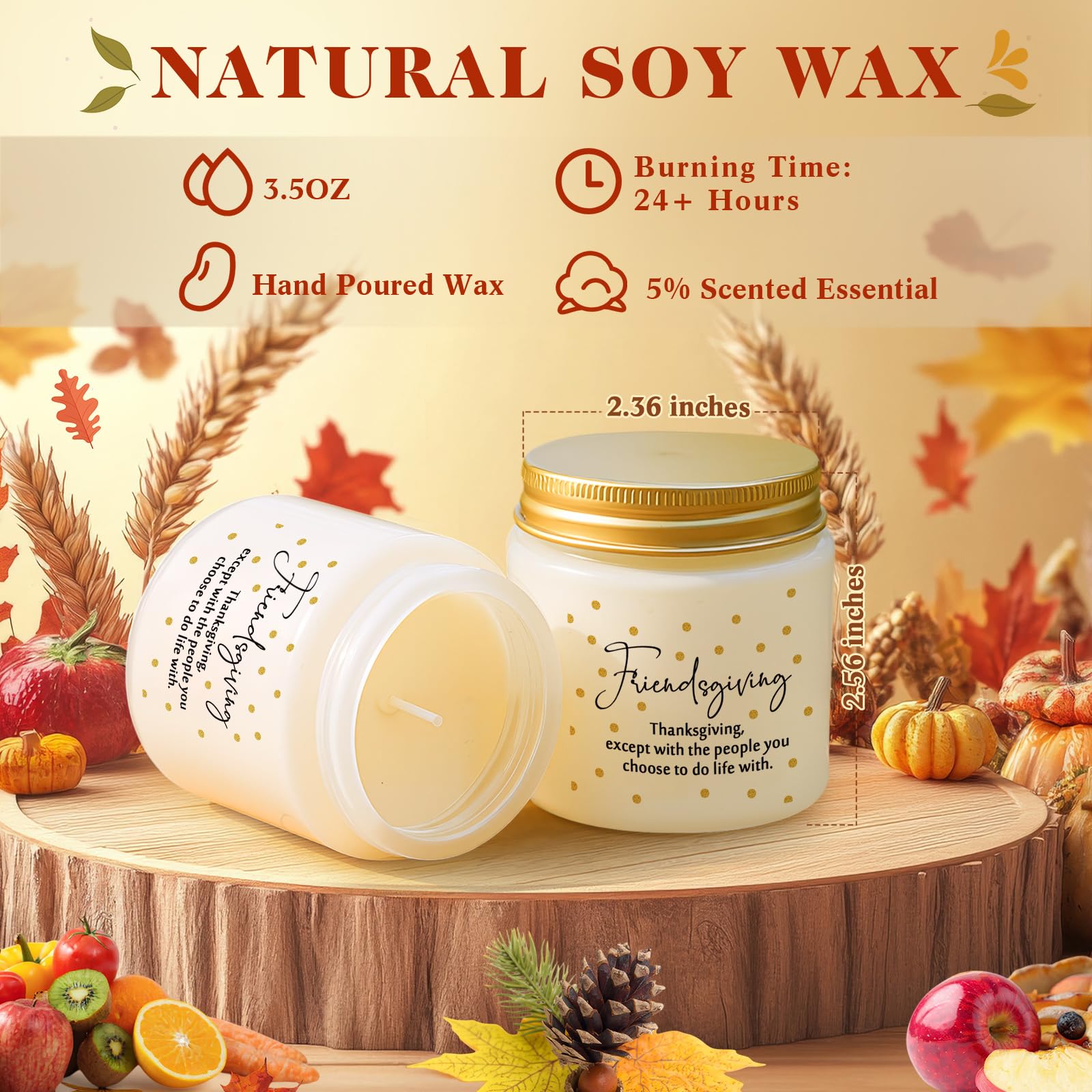 Conelist 3 Pcs Thanksgiving Gifts Fall Scented Candles Set 3.5 Oz Soy Wax Pumpkin Scented Glass Jar Candle Friendsgiving Gift fo