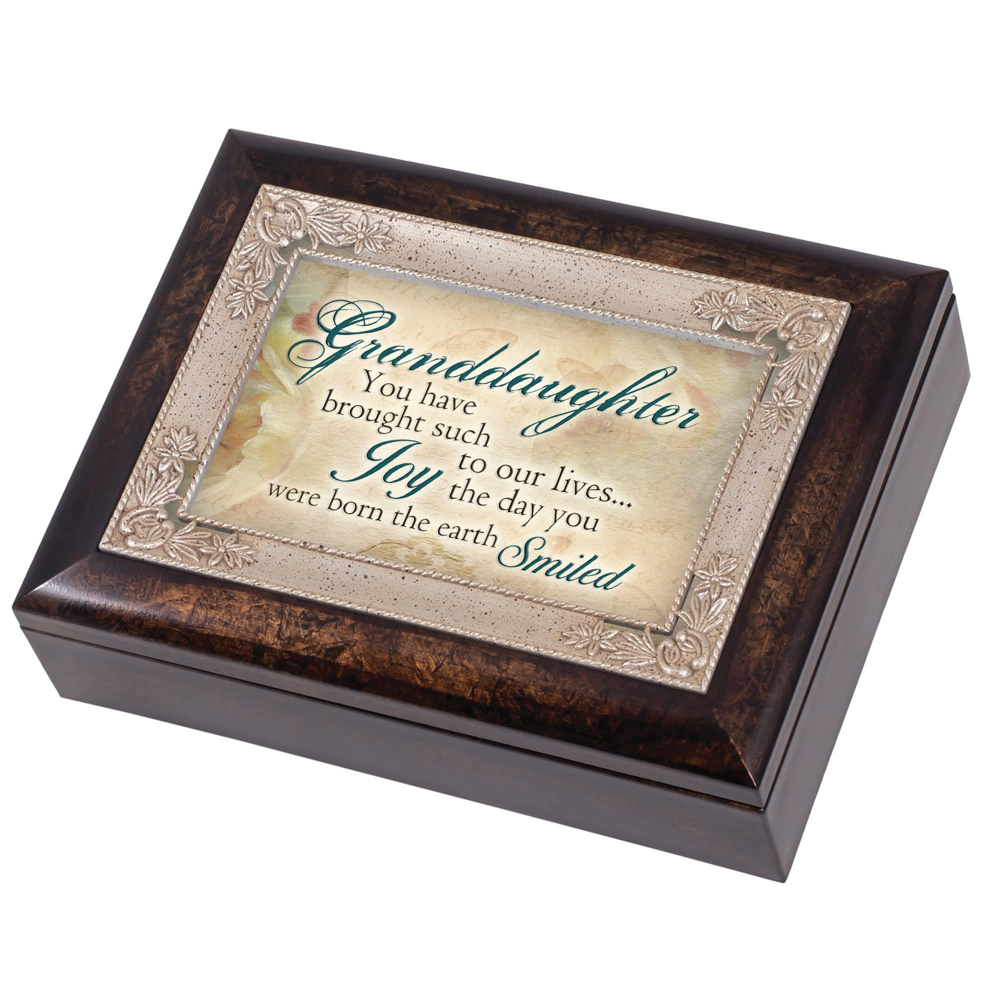 Cottage Garden Granddaughter Brought Joy to Our Lives Burlwood Jewelry Music Box Plays Amazing Grace