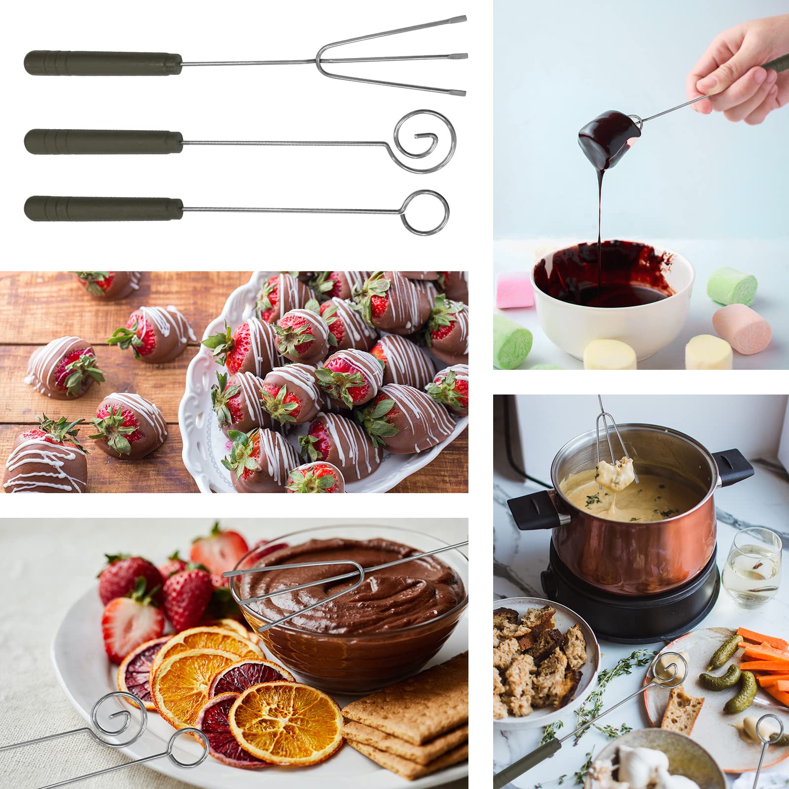 Daily Treasures 7Pcs Diy Decorating Tool Set, 3Pcs Chocolate Dipping Fork Spoons & 2Pcs Culinary Drawing Decorating Spoon With 1