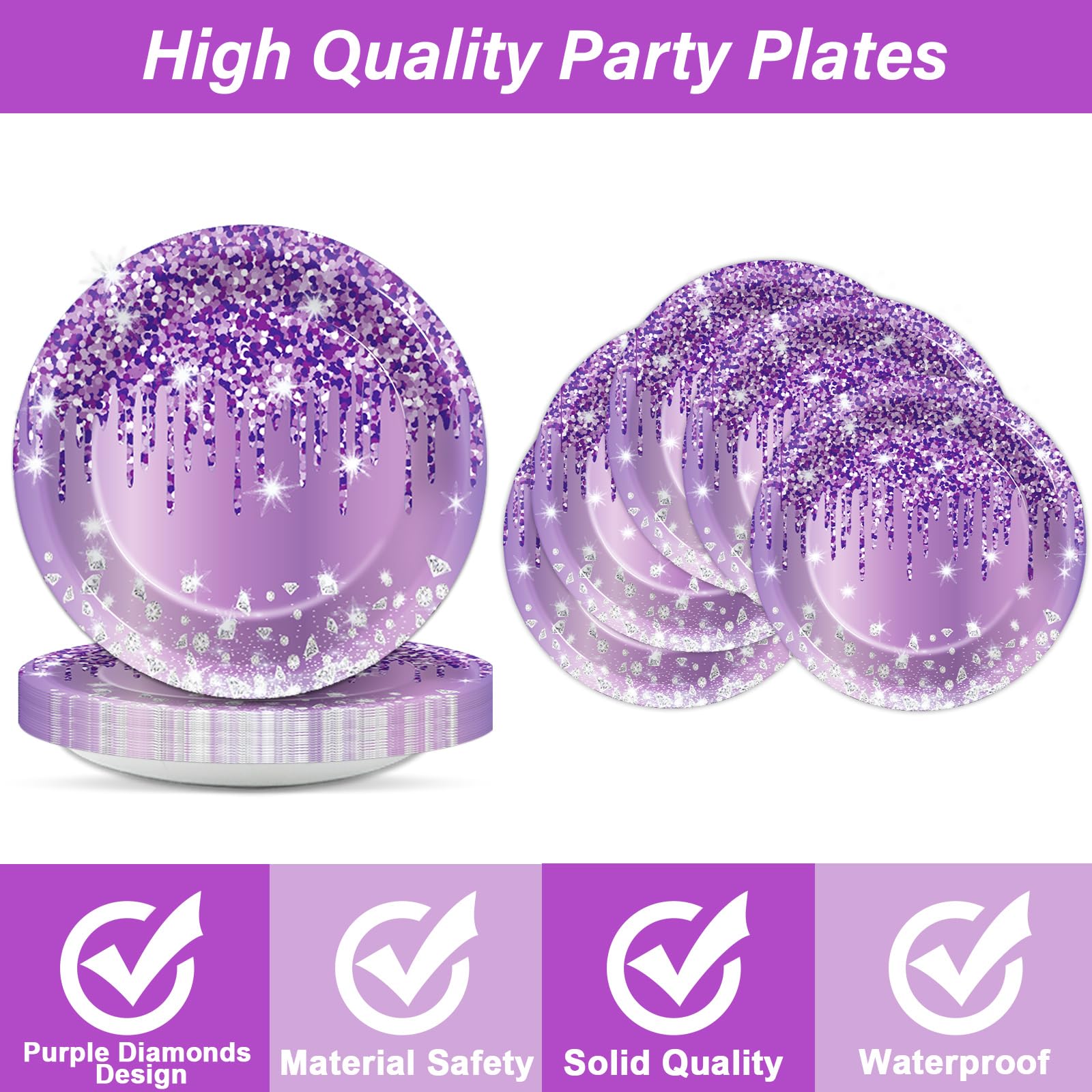 200Pcs Purple Birthday Party Plates And Napkins Purple And Silver Birthday Party Decorations Purple Silver Party Tableware Set S