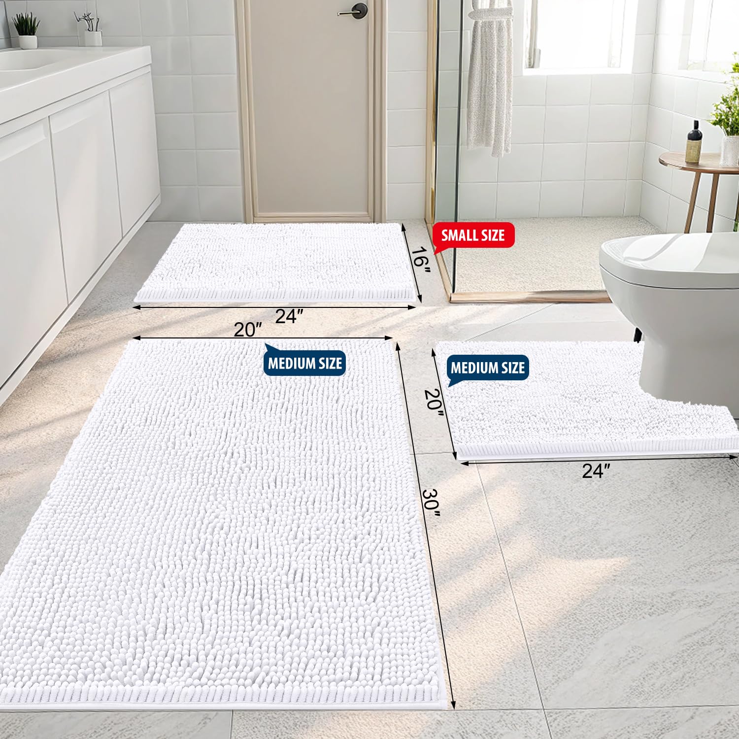 Smiry Luxury Chenille Bathroom Rugs 44X24, Extra Soft And Absorbent Shaggy Bath Mat, Machine Washable, Non-Slip Plush Carpet Run