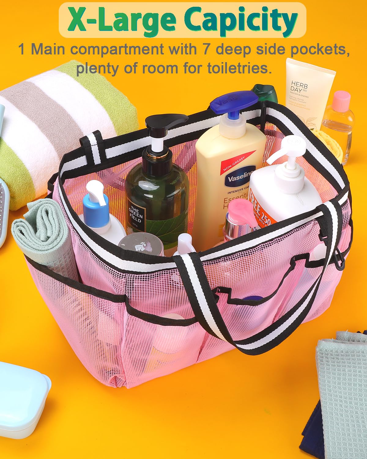 Ocim Xl Portable Mesh Shower Caddy Tote Bag For College Dorm, Gym, Beach, Pool, Camping, Travel - Pink