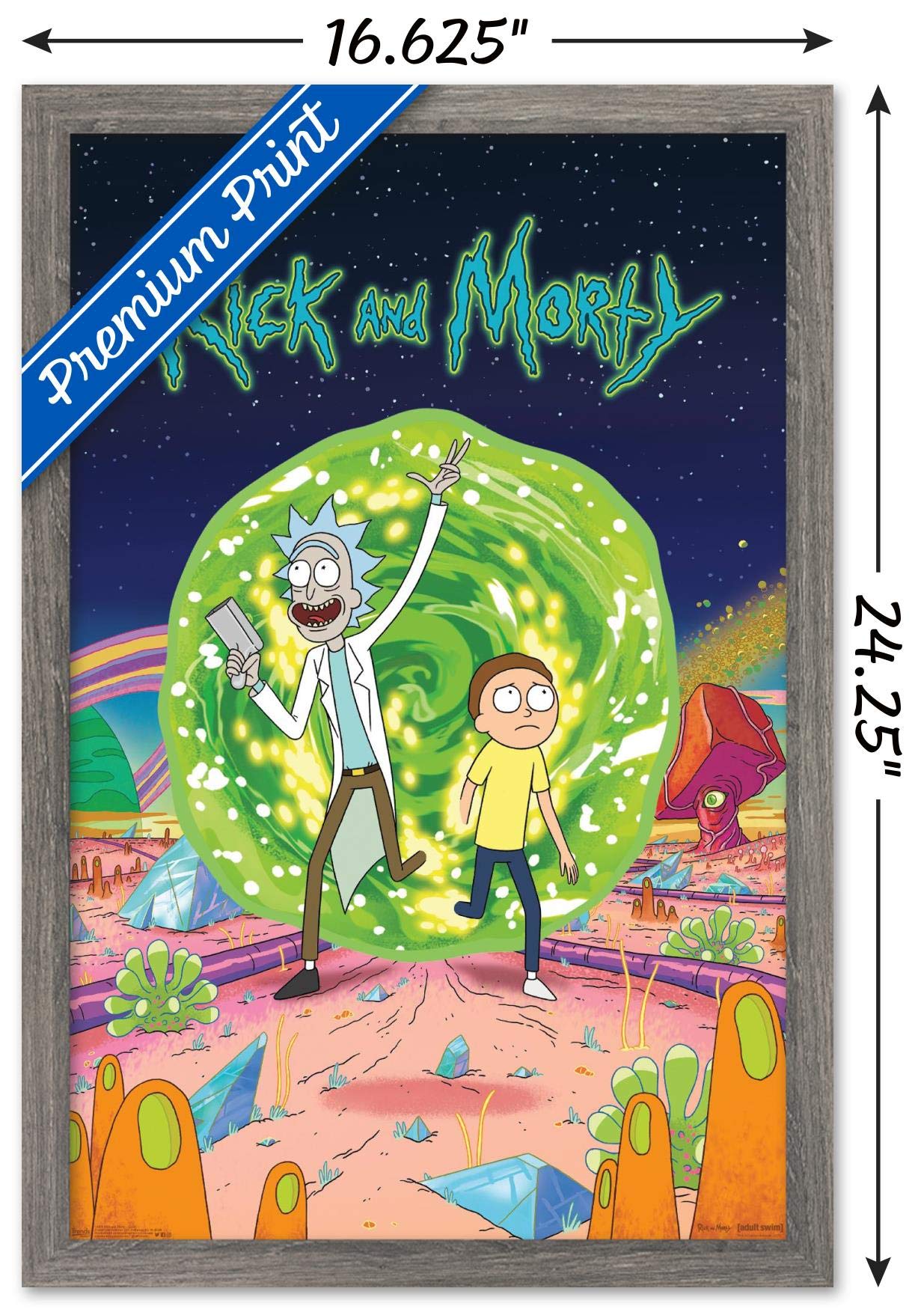 Trends International Rick And Morty - Cover Wall Poster, 14.725'' X 22.375'', Barnwood Framed Version