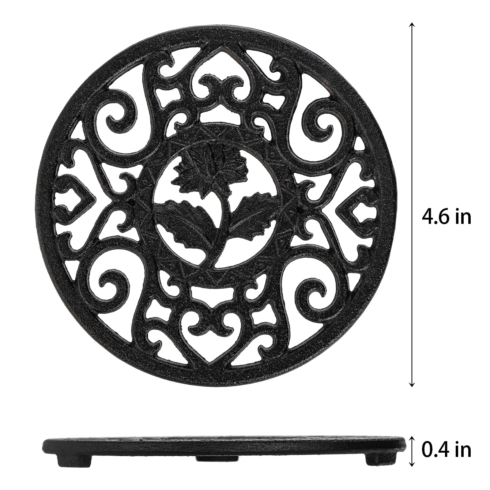 Coloch 2 Pack Cast Iron Trivet With Pegs, 4.6 Inch Round Metal Trivet With Vintage Patterns Rustproof Hot Pot Holder Pads For Se