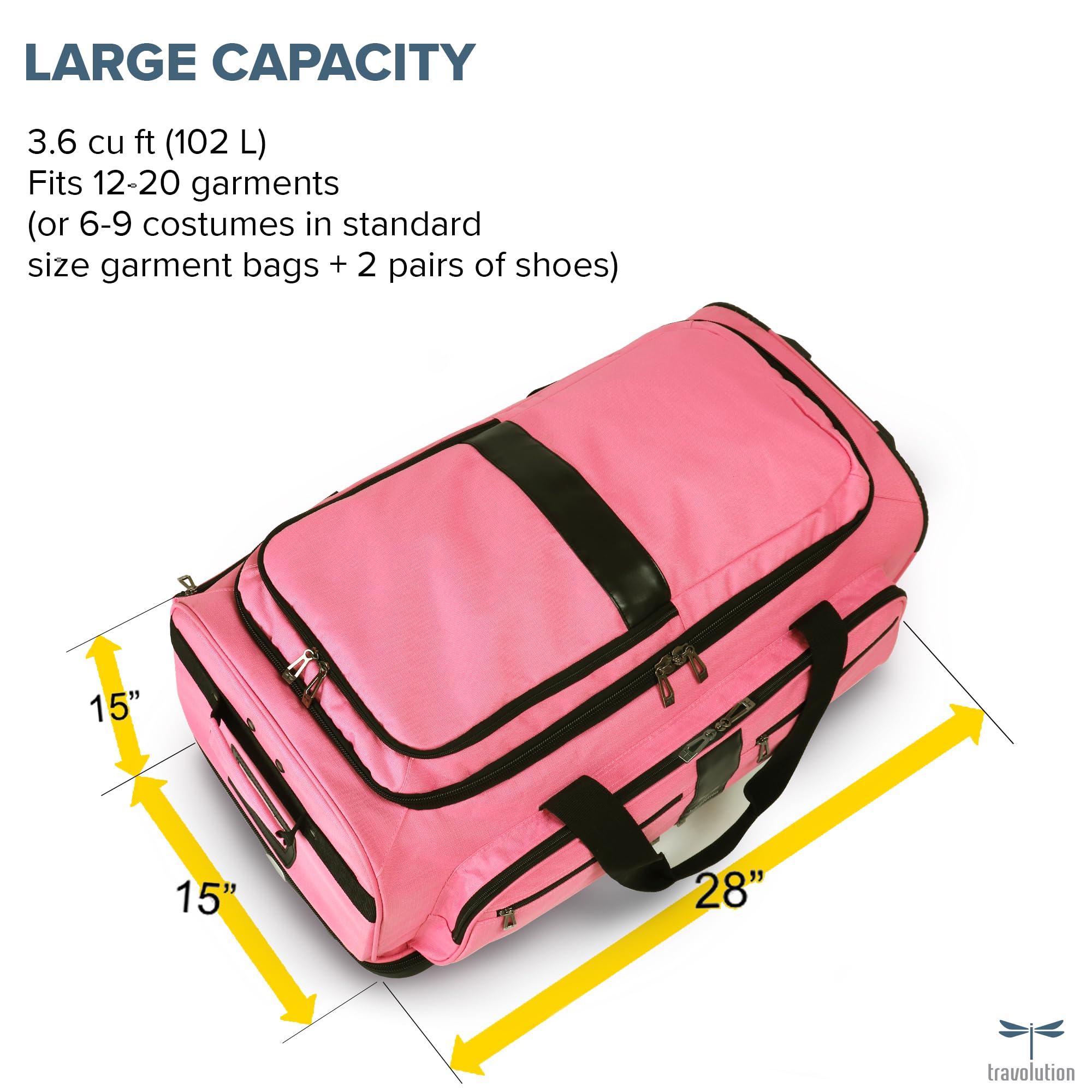 Travolution Dance Bag With Garment Rack, 28 Inch Rolling Duffel With Wheels, Ideal For Competitions & Travel, Easy-Assembly Ligh