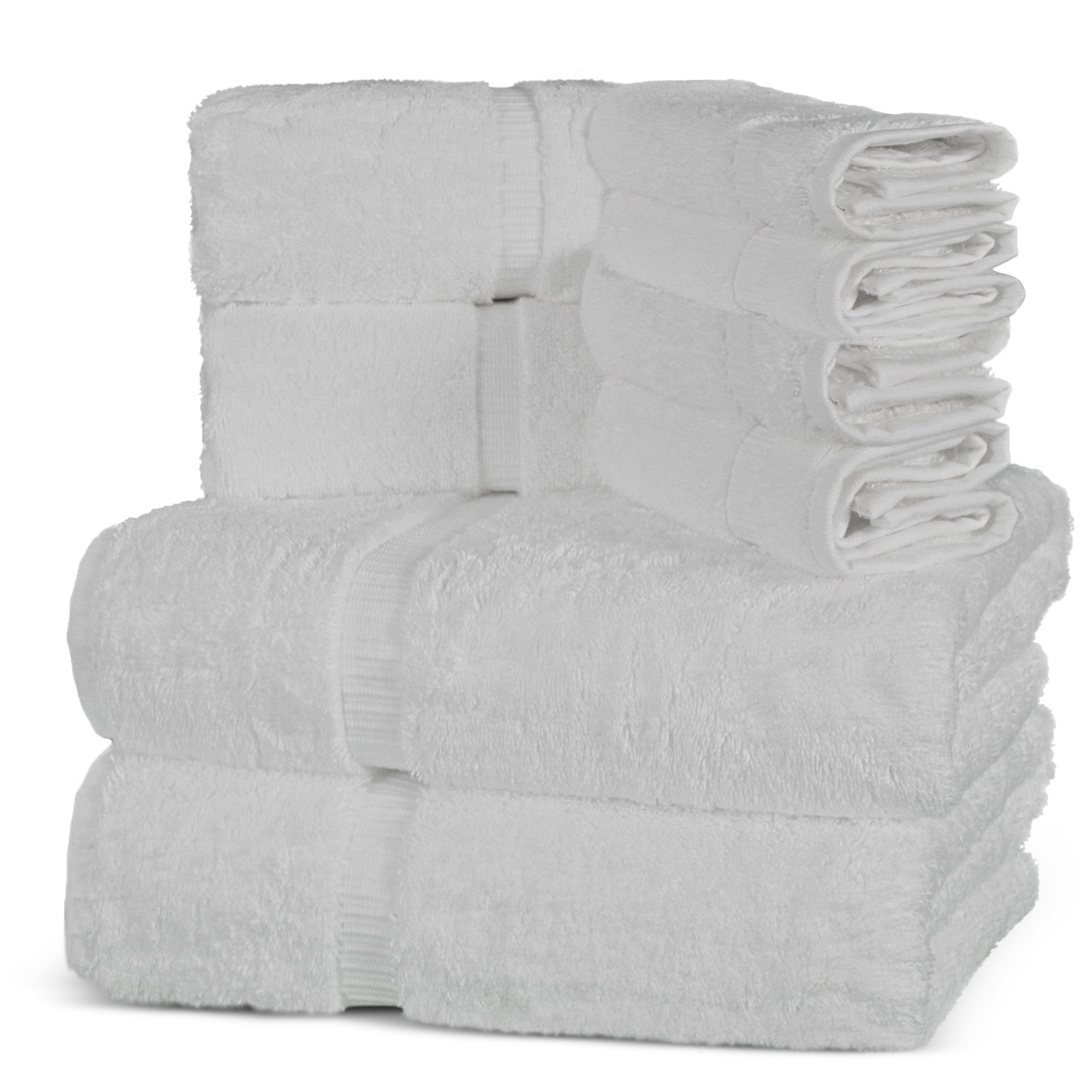 Towel Bazaar Premium Turkish Cotton Super Soft And Absorbent Towels (8-Piece Towel Set, White)