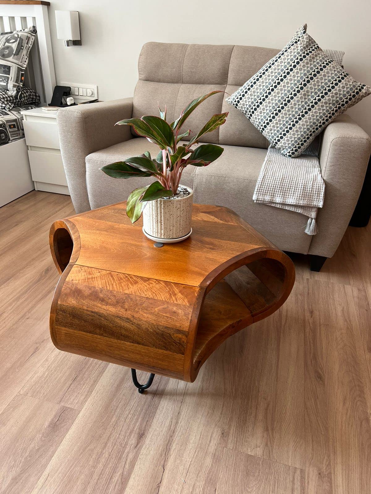 Smaart Craafts Paloma Solid Wood Centre Table For Living Room Wooden | Coffee Table With Open Shelf | Mango Wood, Light Maple Fi