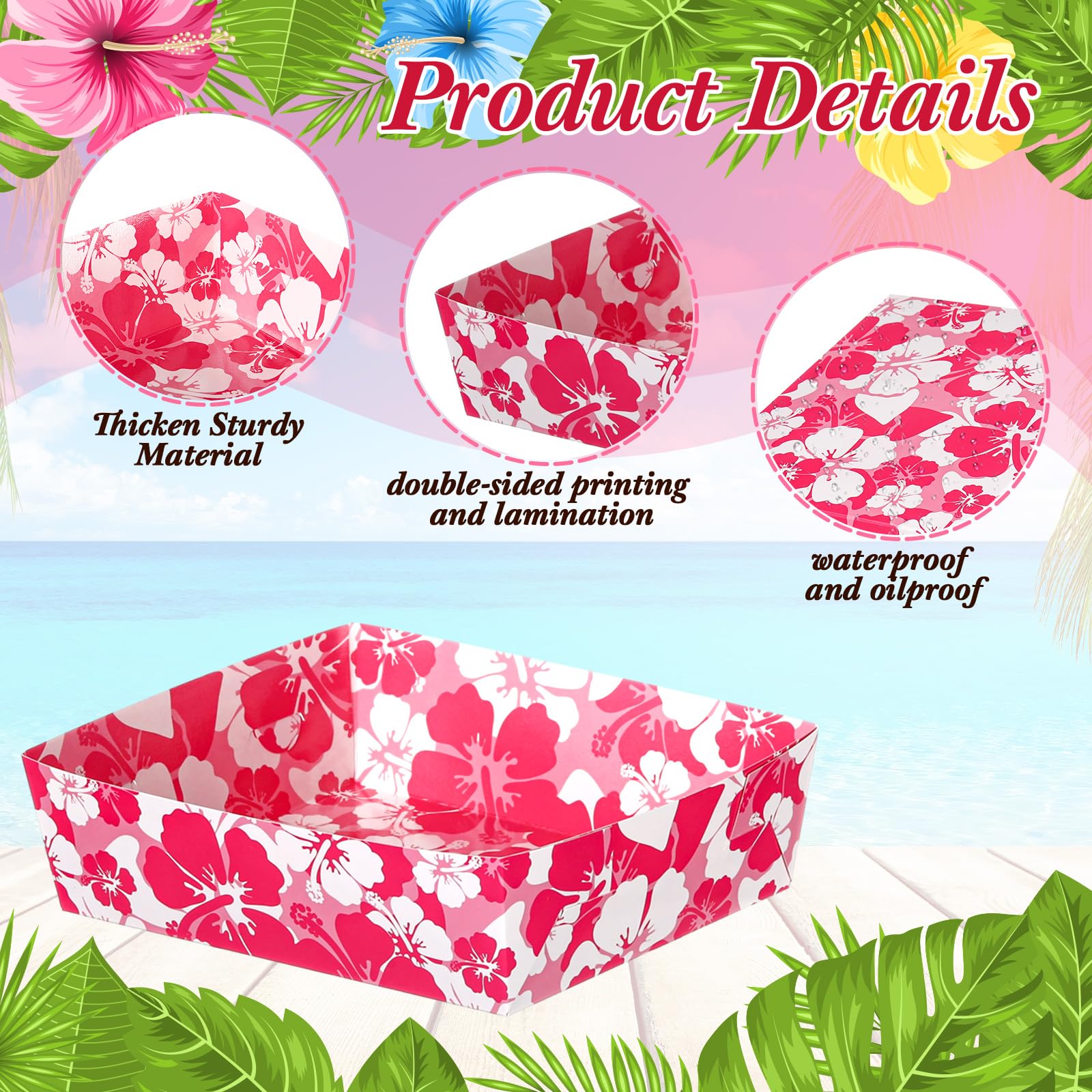 Nitial 48 Pcs Hibiscus Party Paper Food Trays Disposable Luau Party Food Boats Hawaiian Themed Party Decorations 5 Lb Hawaiian F