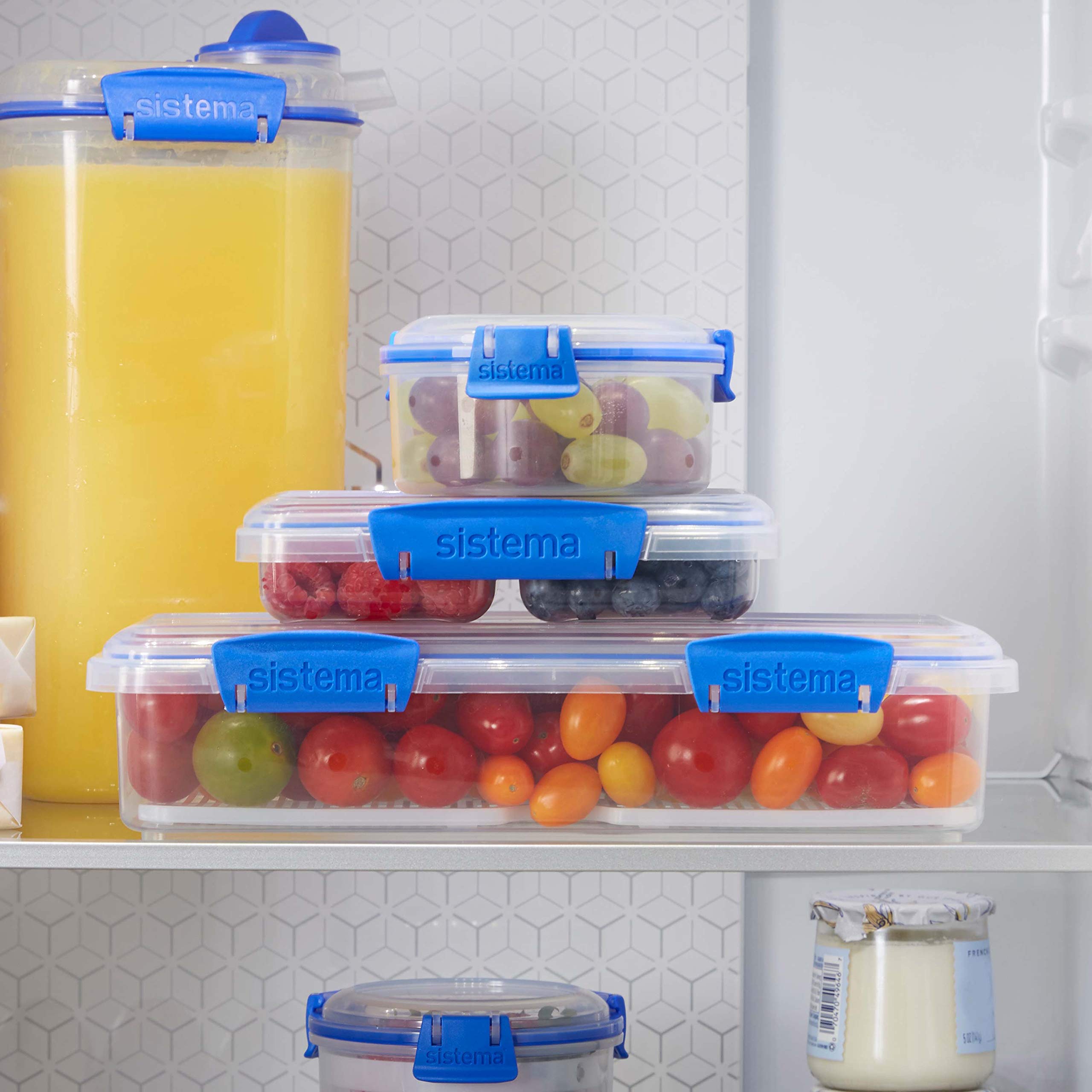 Sistema 3-Piece Food Storage Containers With 2 Compartments And Lids For Meal Prep, Dishwasher Safe, 11.8Oz, Clear/Blue, 3 Count