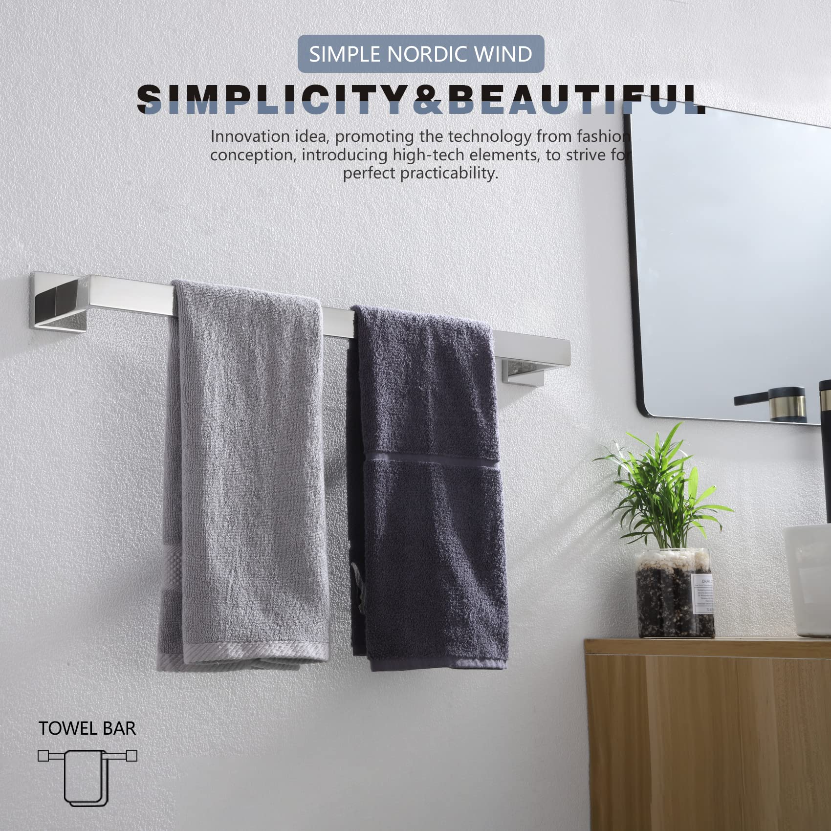 KOKOSIRI 20-Inch Single Towel Bar  Bathroom Kitchen Towel Holder  Wall Mounted SUS304 Stainless Steel Towel Rack  Polished Chrome  B4003CH-L20
