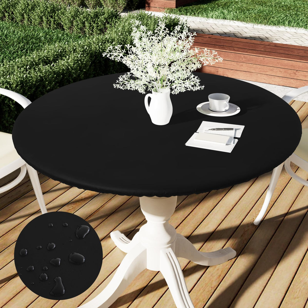 Smiry Round Table Cloth Cover, Elastic Fitted Flannel Backed Vinyl Tablecloths For 45''-56'' Round Tables, Waterproof Wipeable T