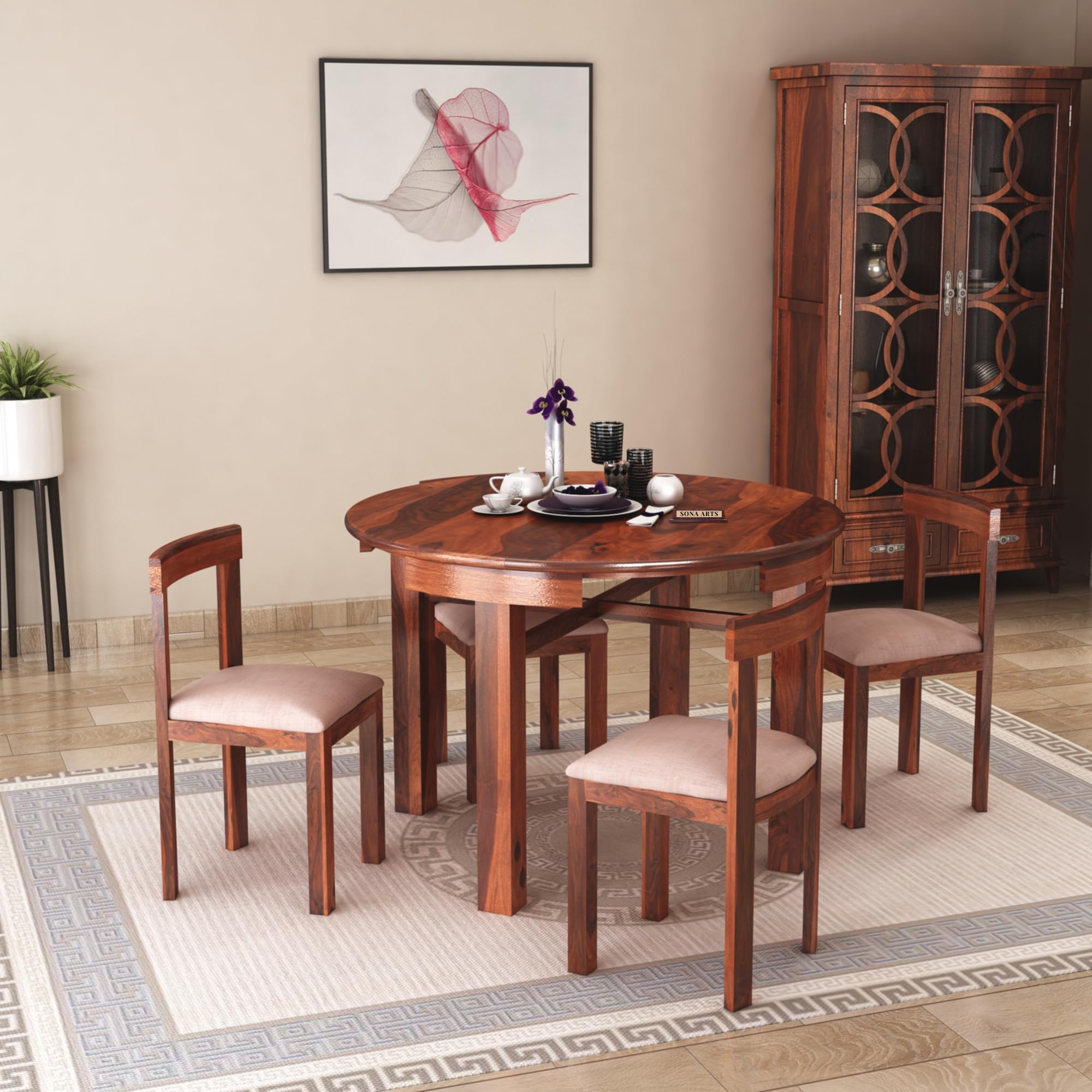 Sona Art & Crafts Cero Solid Sheesham Wood Dining Table Set Of 4 Seater Dinner Dinning Table With 4 Chair For Dining Furniture F