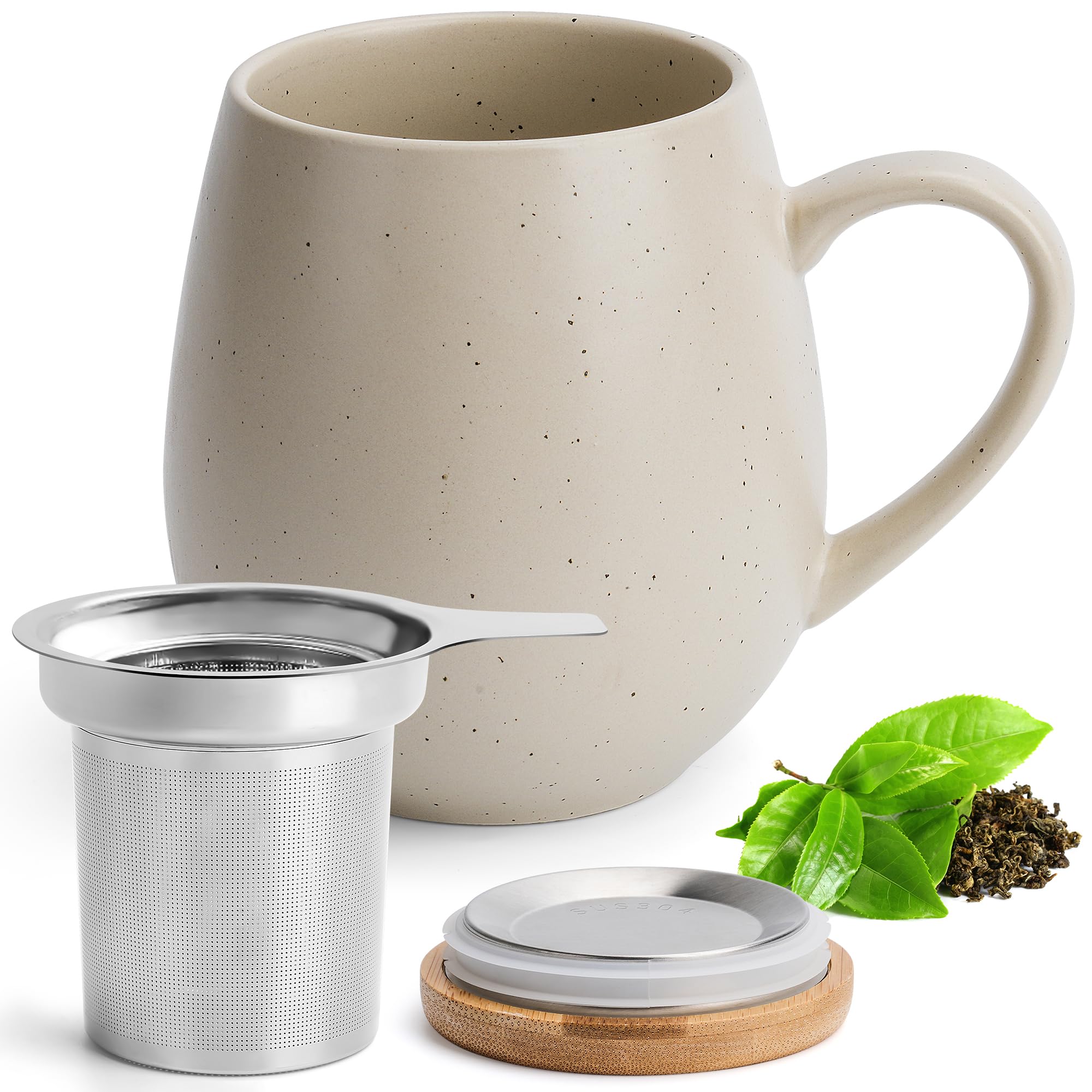Happy Lemuro Large Tea Cup with Infuser and Lid  19 oz Steeping Tea Cup  Teacup  Tea Steeper Cup with Handle  Loose Leaf Tea