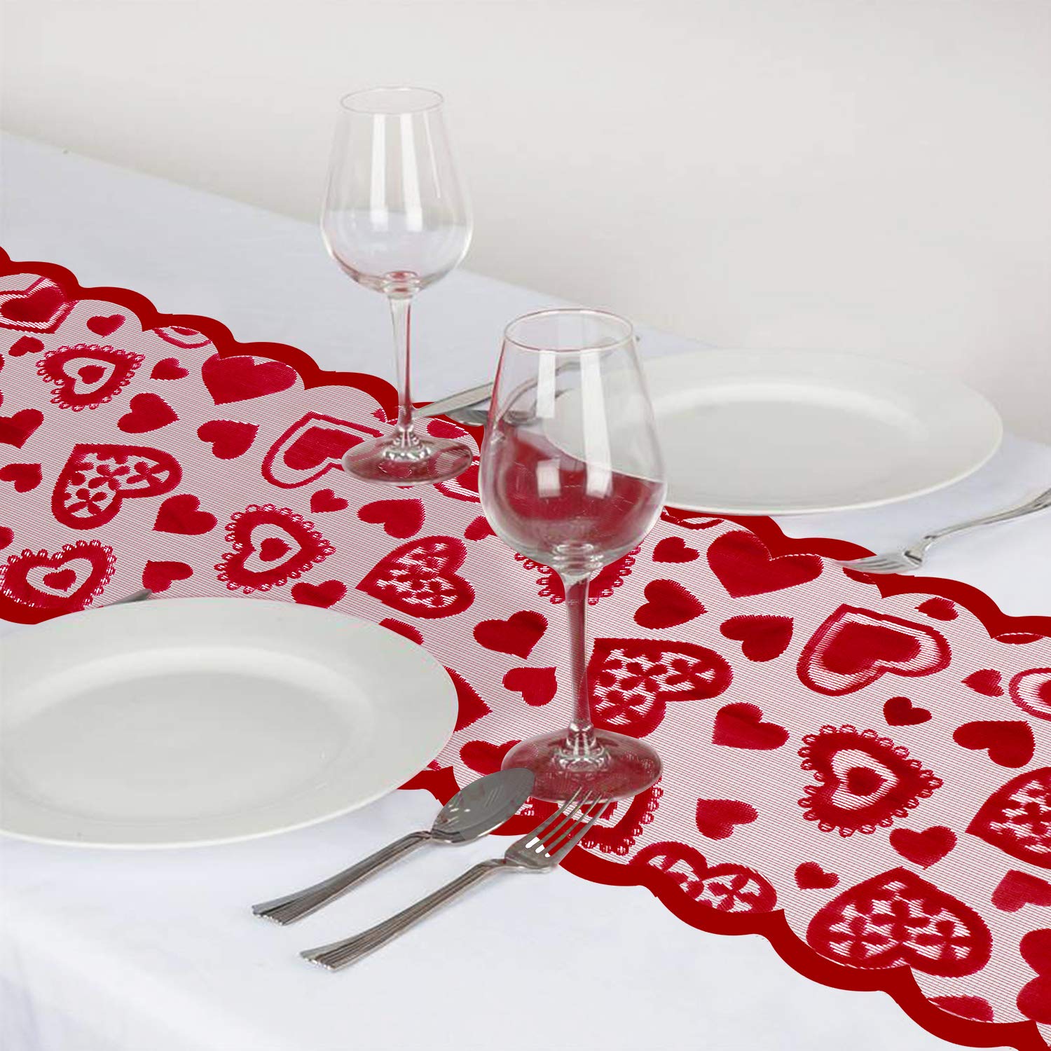 Mosoan Valentines Day Decor Table Runner - 13 X 72 Inch Red Lace Table Runner For Wedding Party, Valentines Decorations - Valent