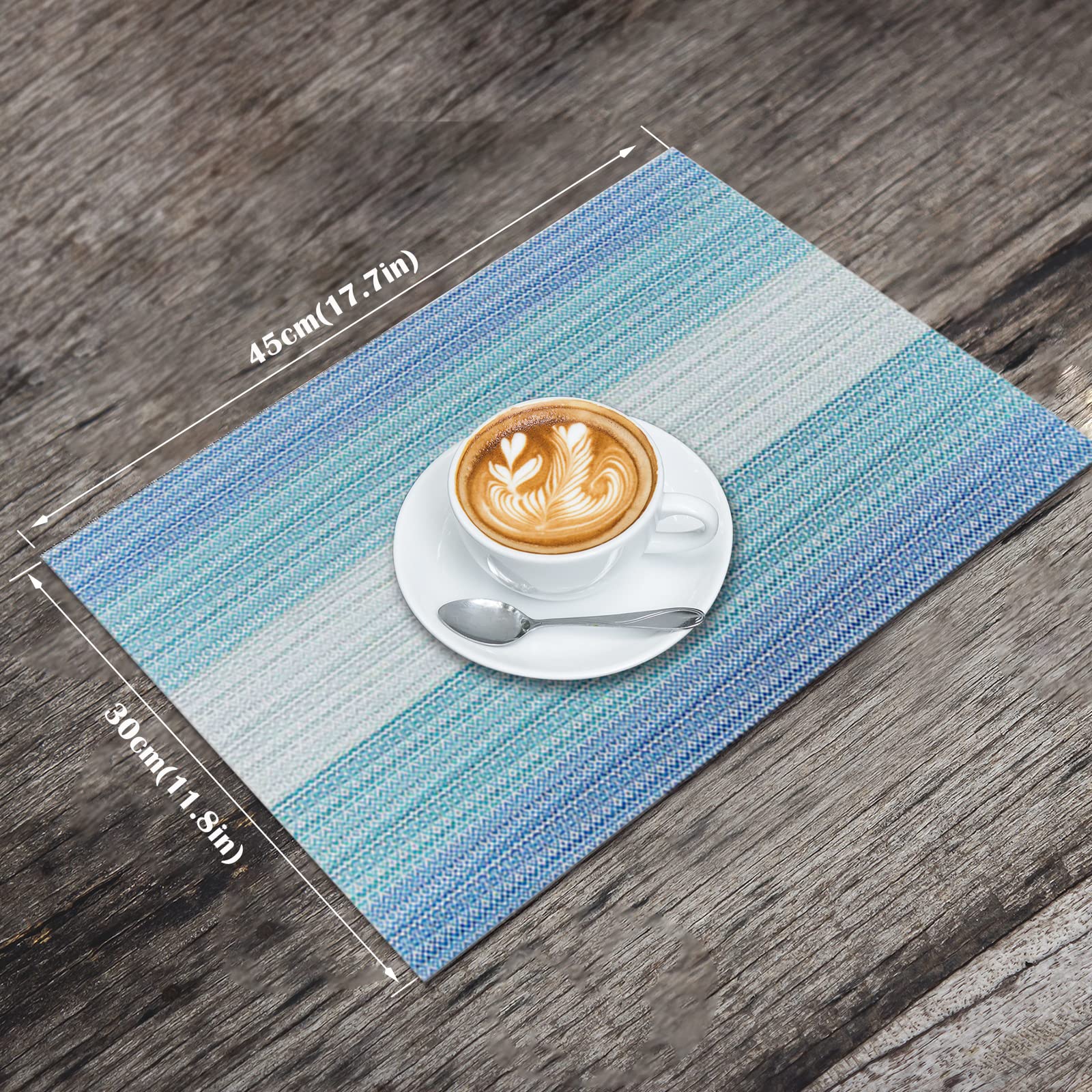 HeloHo Vinyl Placemats Set of 4 - Stain Resistant, Washable, Foldable, Blue for Kitchen & Dining Table Indoor/Outdoor