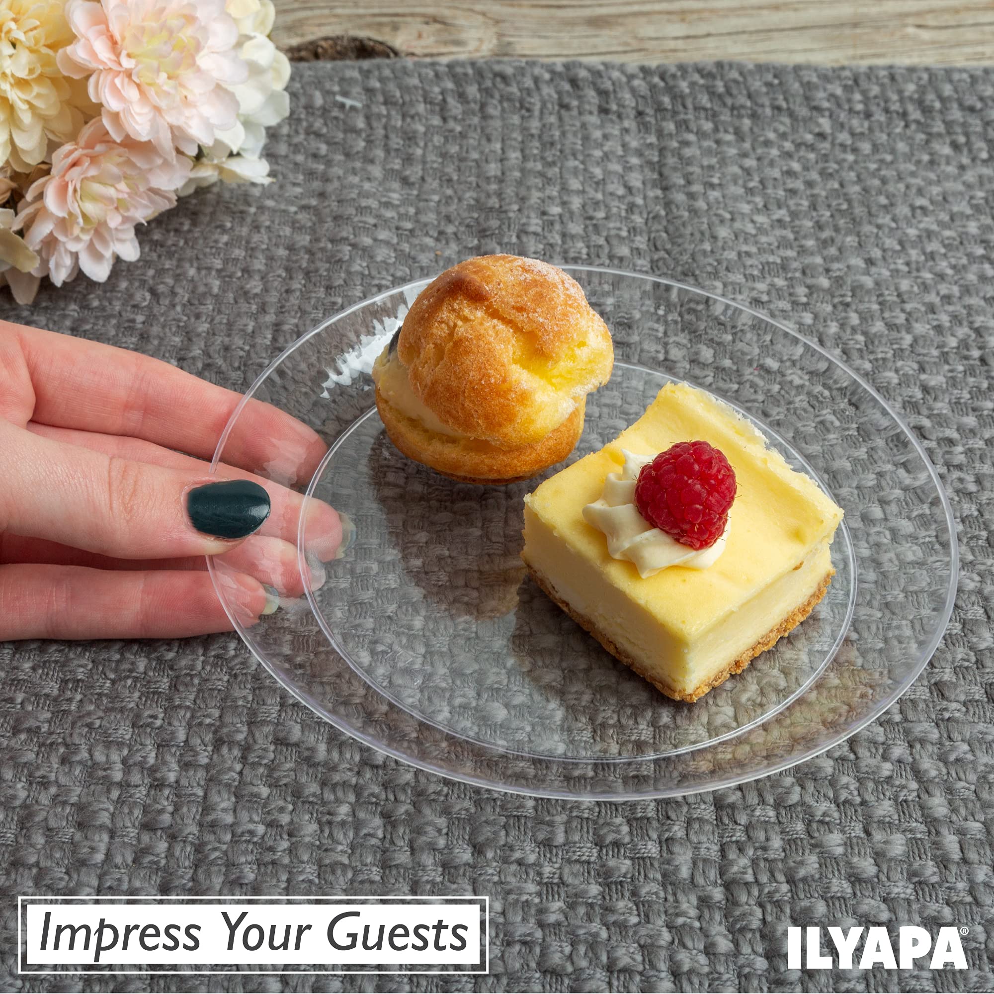 Ilyapa 100 Pack 6 Inch Disposable Dessert Plates, Plastic Clear Party Plates Sets For 100 Guests, Clear Appetizer Plates 6 Inch,