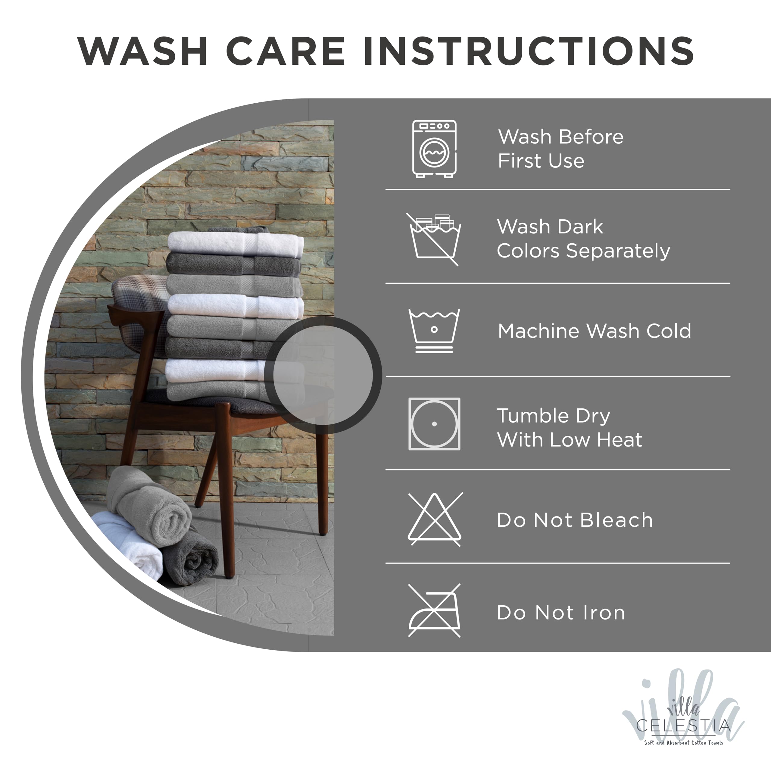 Villa Celestia 100% Cotton Hand Towel Set Of 4, (16 X 28 Inches) Sustainable, Soft, Highly Absorbent, Quick Drying, Combed Cotto