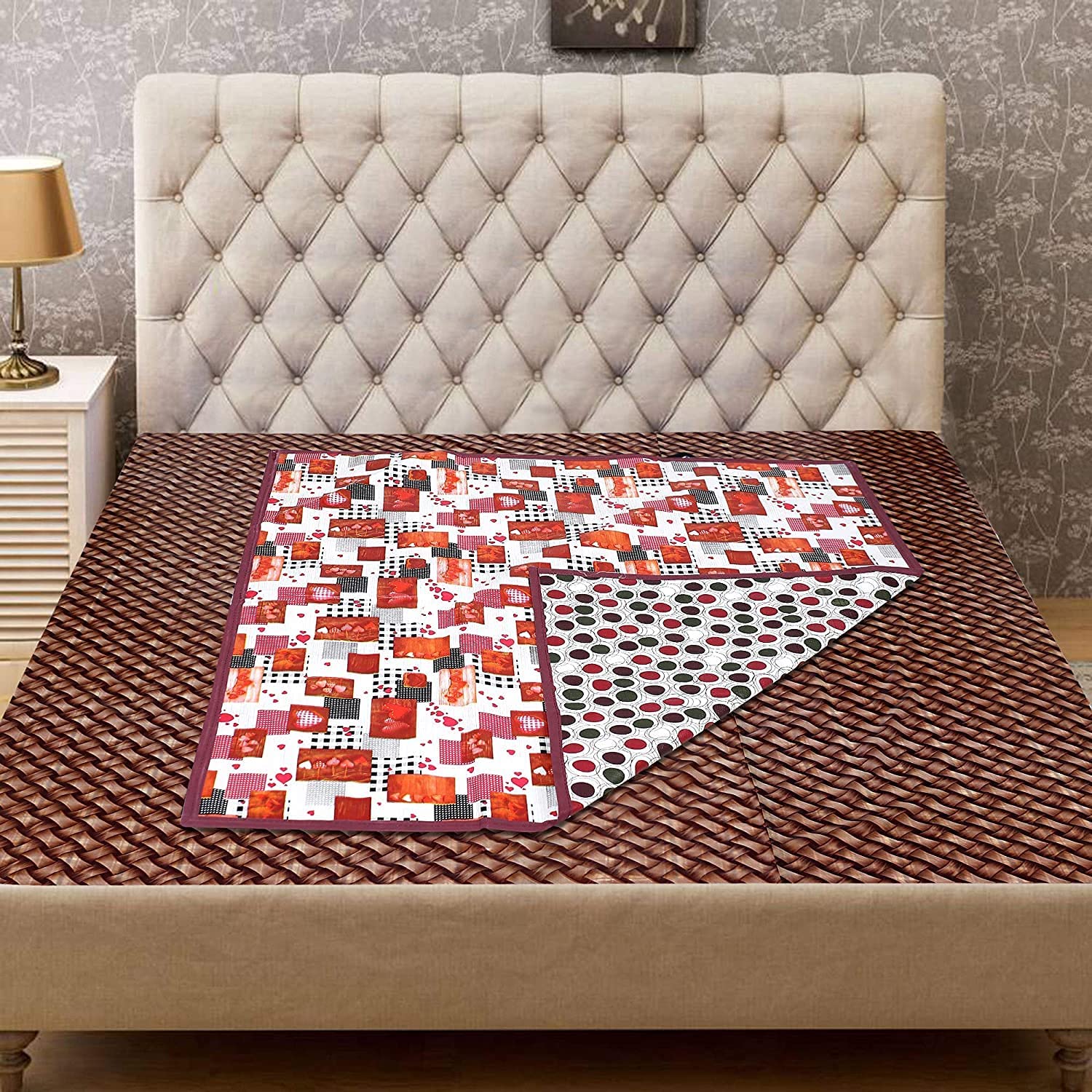 Kuber Industries Heart Design Pvc Reversible Food Mat Bed Server - Cream
