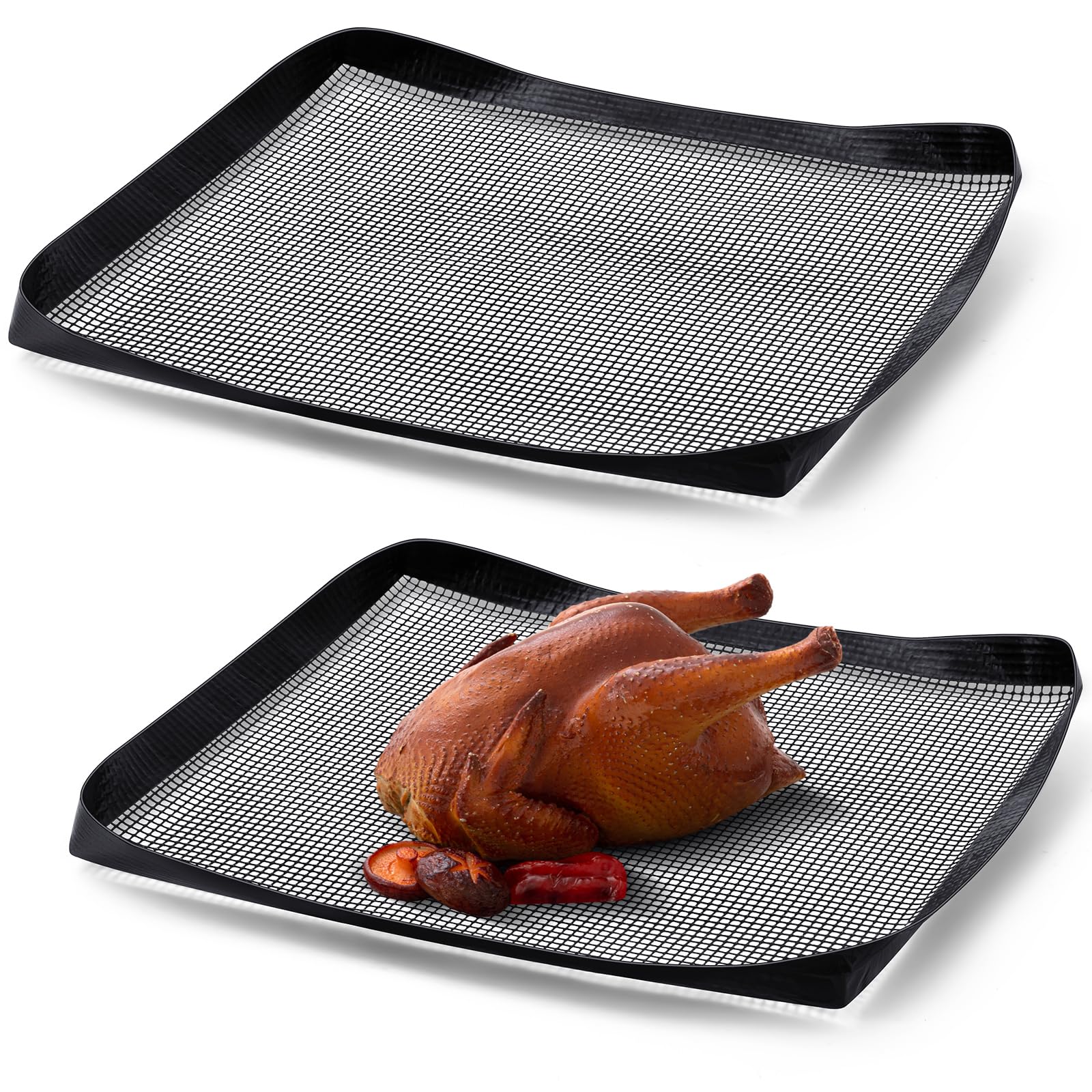 Teenyyou 2 Pcs Ptfe Mesh Oven Baskets, Cooking Trays, 14.5 x 13.5 