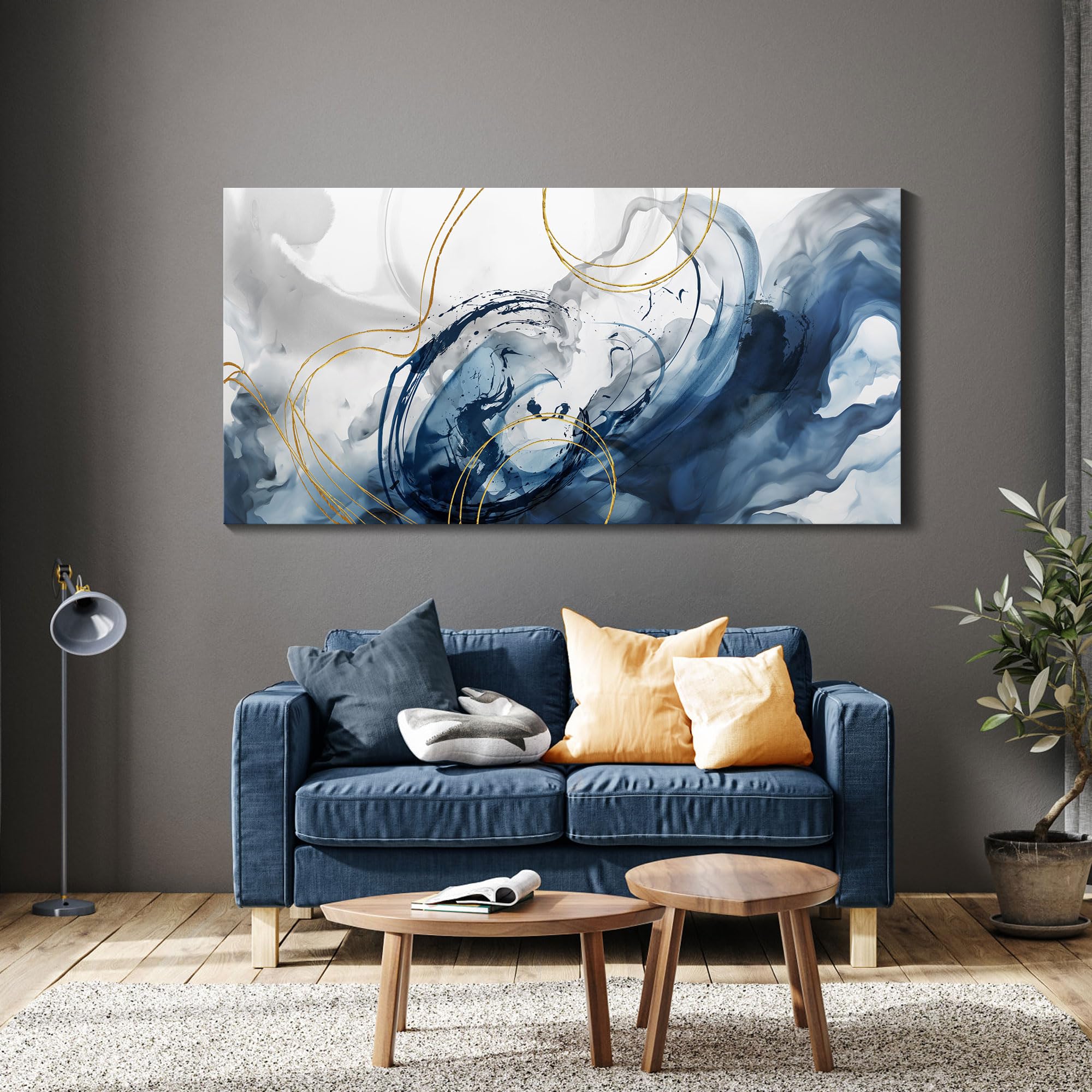 Mofutinpo Large Canvas Art Wall Decor Abstract Wall Art Blue Modern Home Decor Office Wall Decor Home Decorations For Living Roo