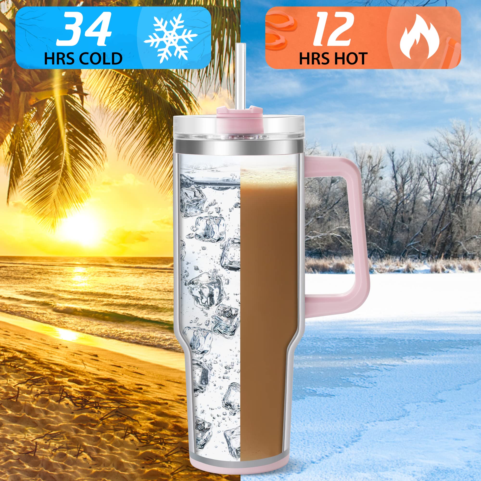 Tarokitc 40 Oz Tumbler With Handle | Stainless Steel Insulated Iced Coffee Cup With Lids And Straw | Insulated Travel Mug | Keep