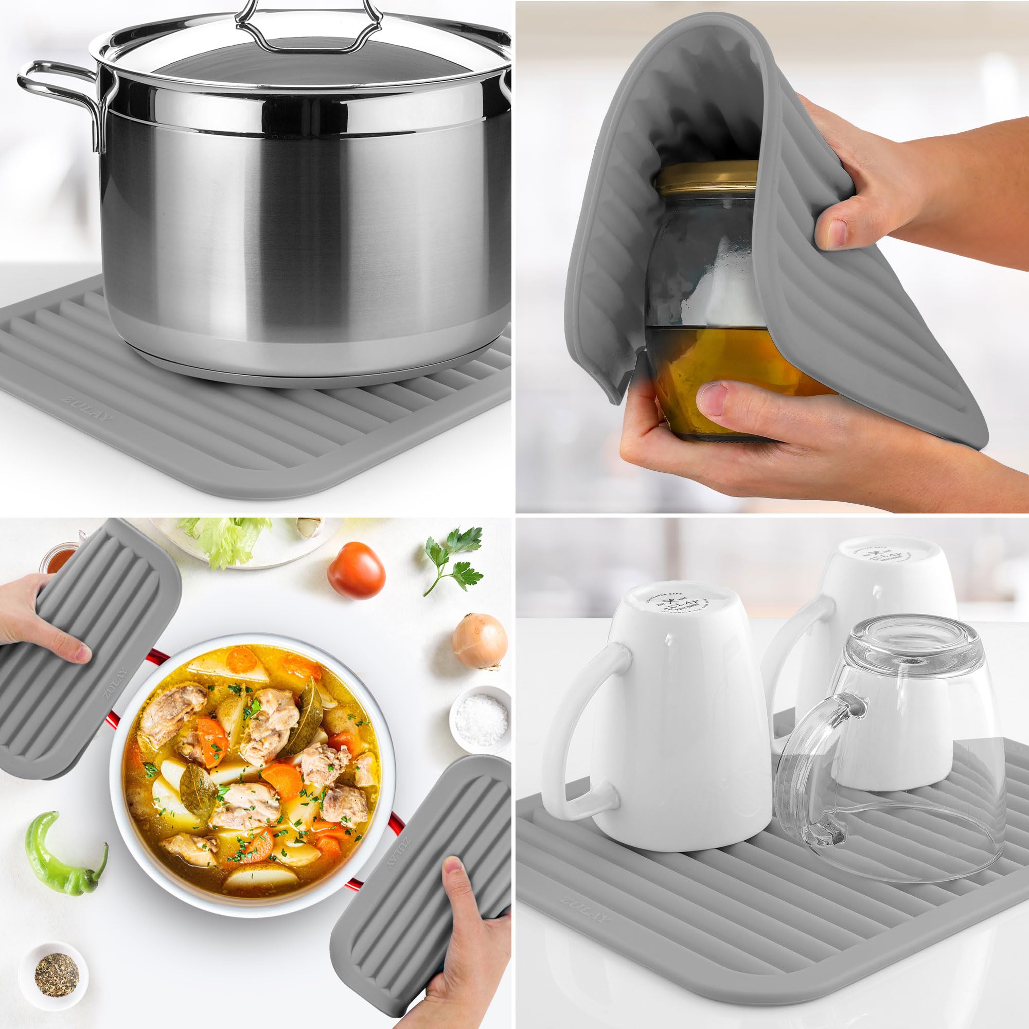 Zulay 2 Pack (9X12) Silicone Trivets For Hot Pots And Pans - Multi-Purpose & Versatile Trivet Mat - Heat Resistant Silicone Triv