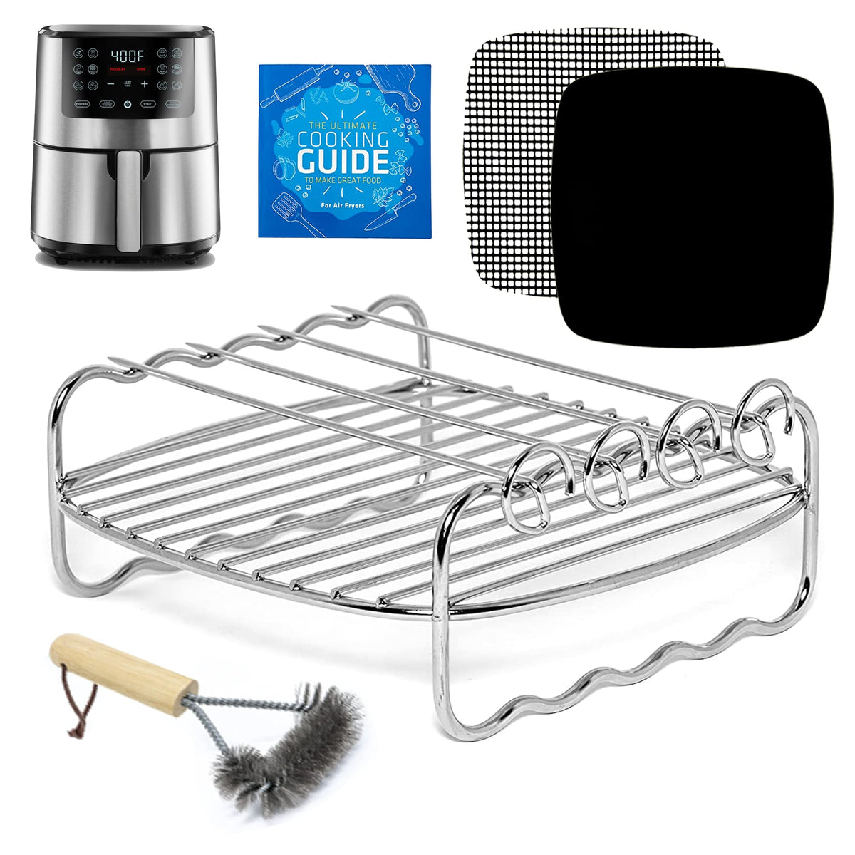 Air Fryer Skewer Rack Grate Compatible With Cosori, Chefman, Philips And More, Double Rack Kabob Airfryer Accessories For Bella,