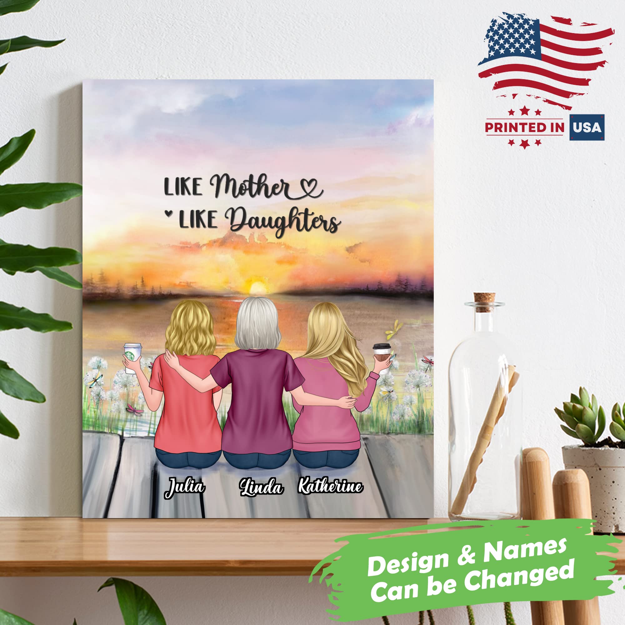 Gossby Custom Mom Wrapepd Canvas - Custom Gift For Mom From 2 Daughters With Design, Name - Mother Daughter Art Gift - Mothers D