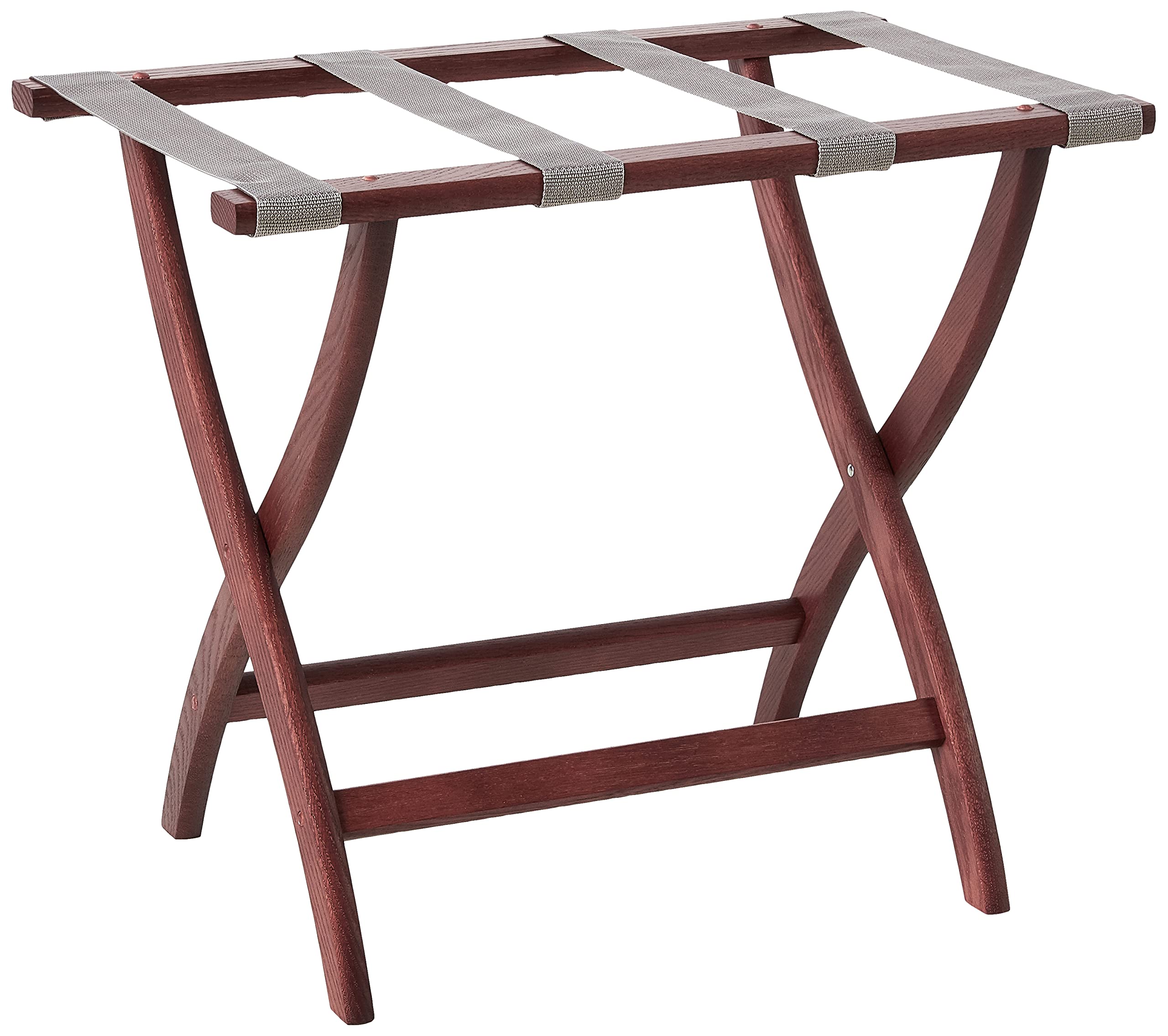 Wooden Mallet Designer Curve Leg Luggage Rack  Grey Straps  Mahogany