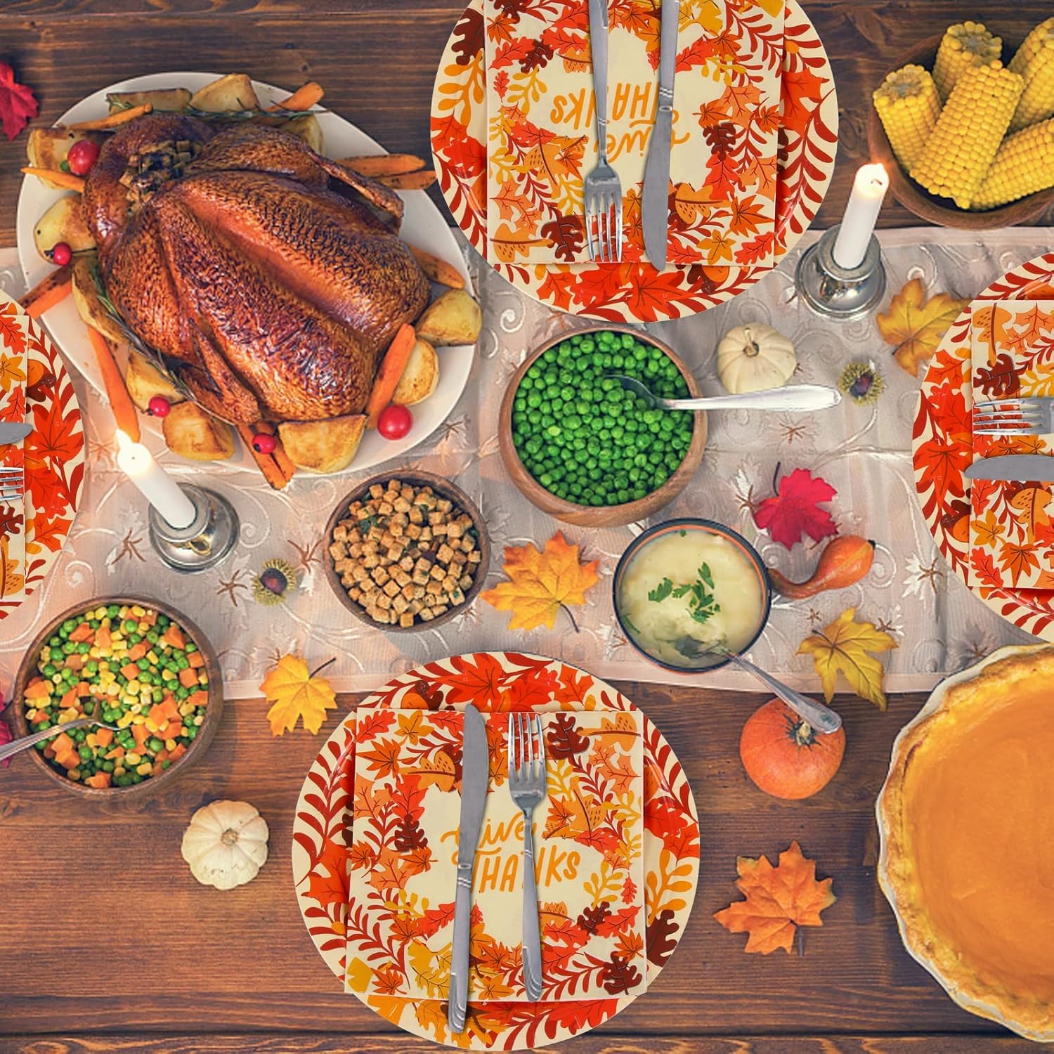 DIYASY 200 Pack Thanksgiving Paper Plates and Napkins, Fall Disposable Plates Dinnerware Heavy Duty Dessert Dinner Plate for 50