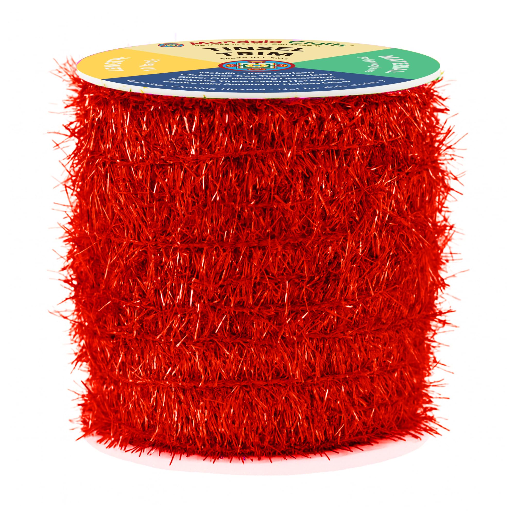 Mandala Crafts Red Tinsel Garland - 30 Feet Thin Metallic Foil Glitter Mini Garland for Christmas Tree, Party, Wedding Decor, an