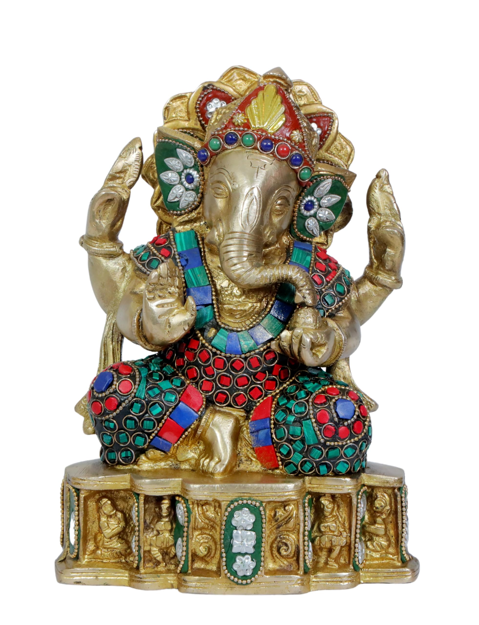 Brassaura Brass Gem Stone Work Ganesha Murti For Home And Decor Brass Ganesh Bhagwan Statue For Pooja Ganesha Idols For Home Ent
