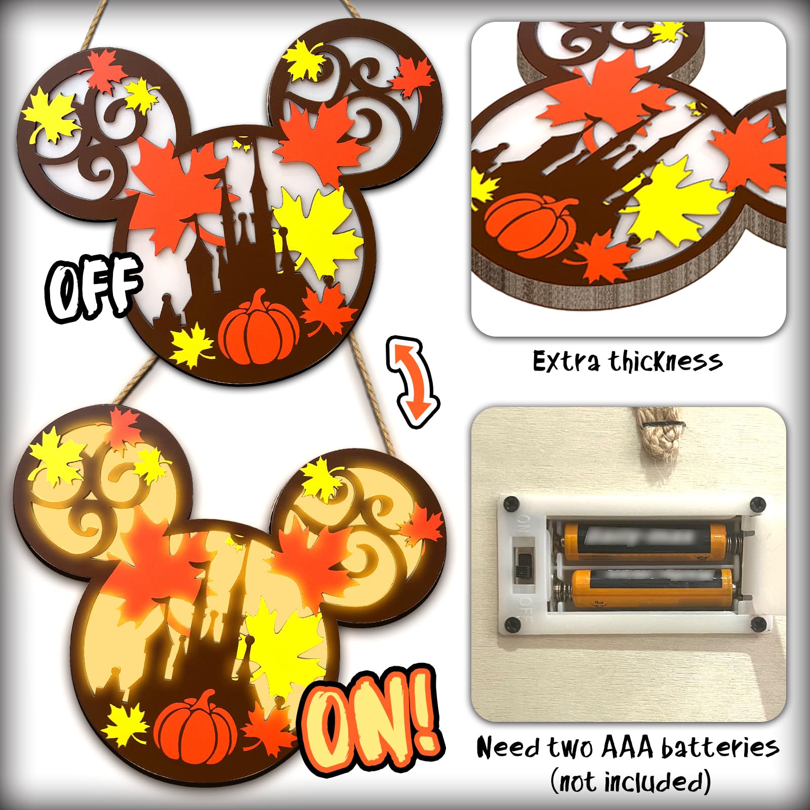 Fall Thanksgiving Wall Decor Lantern - Pumpkins Maple Leaf Door Hanging Sign Decor with Light, Autumn Farmhouse Wreath & Indoor